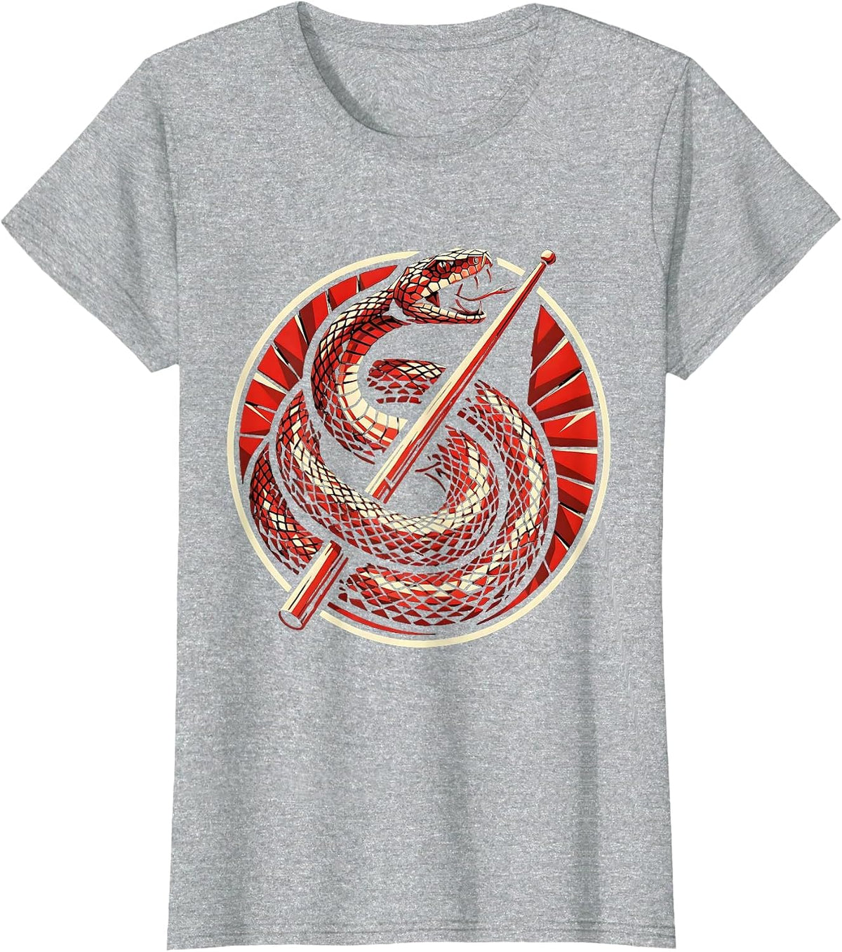 Women's Punk Rock Snake Coiled Around Drumstick Graphic T-Shirt - Heather Grey