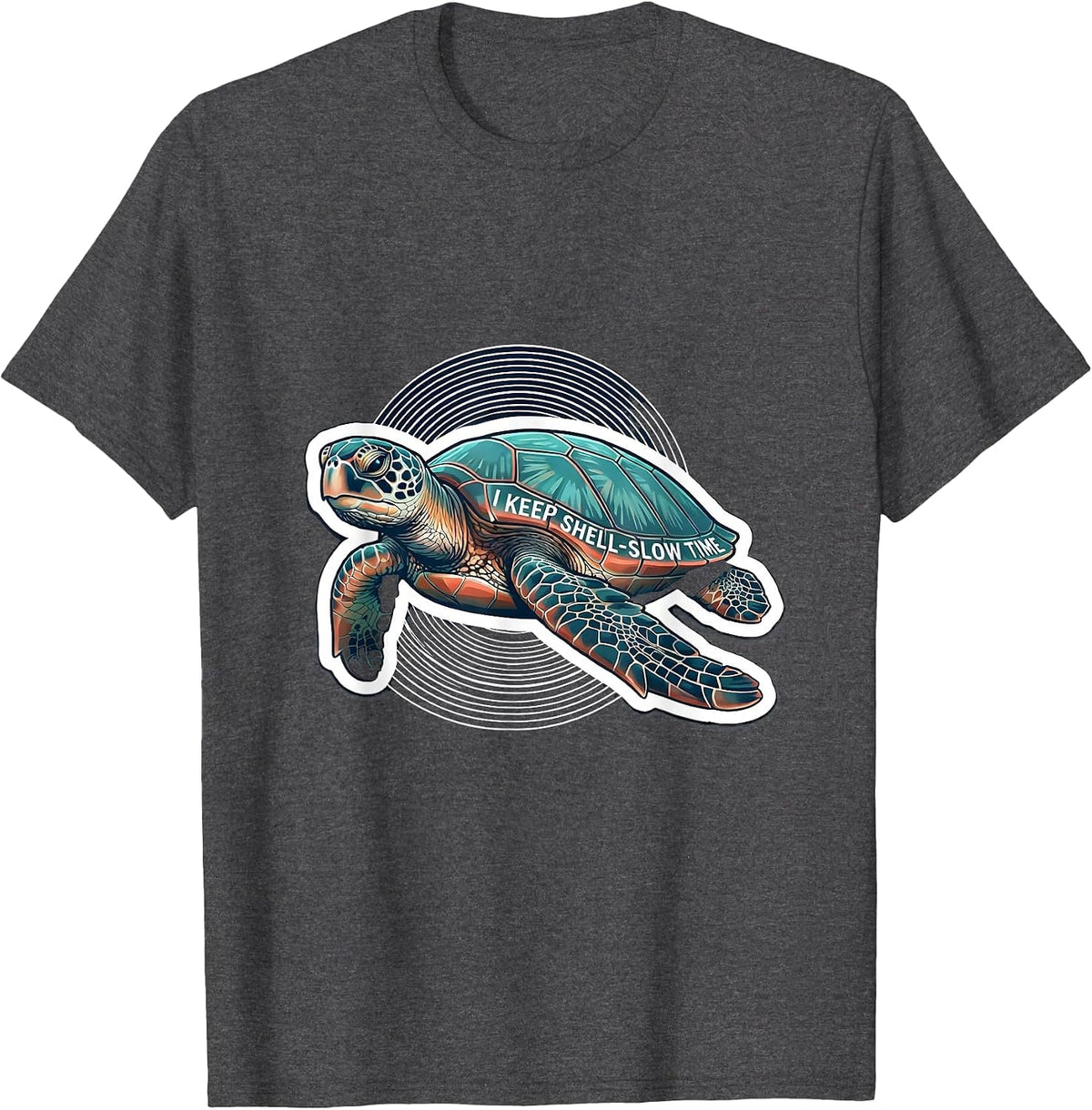 Men's I Keep Shell-Slow Time Sticker Sea Turtle Ocean Animal Lover T-Shirt - Dark Heather Grey