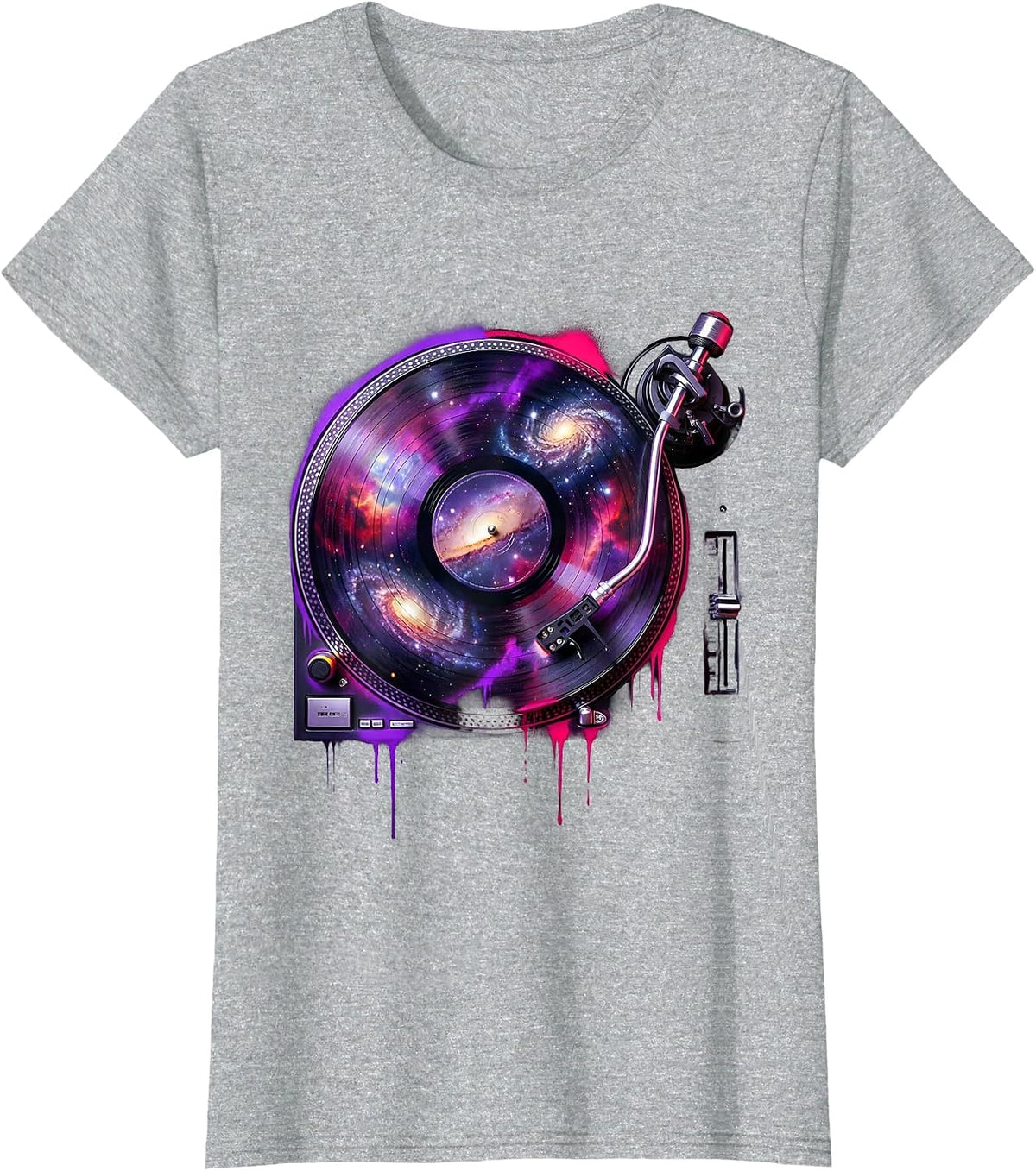 Turntable Galaxy Record Spinning Universe DJ Art T-Shirt - Heather Grey