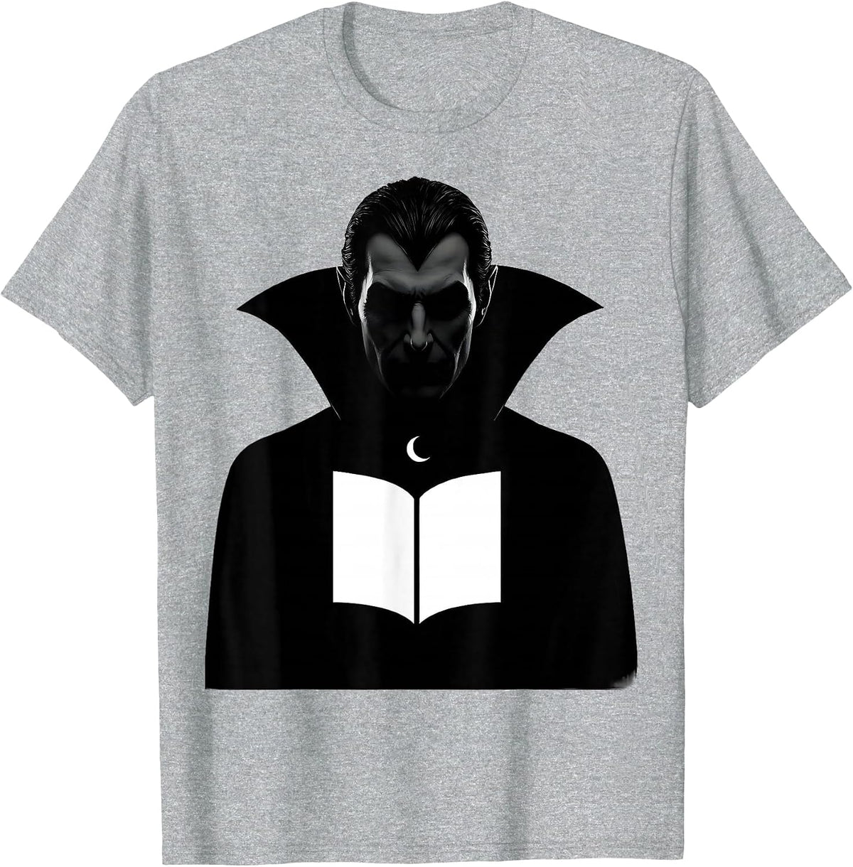 Men's Caped Vampire Bookworm Silhouette Halloween Reader Gift T-Shirt - Heather Grey