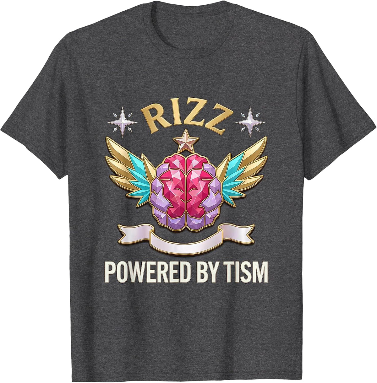 Rizz Powered by Tism Funny Autism Awareness Design T-Shirt - Dark Heather Grey