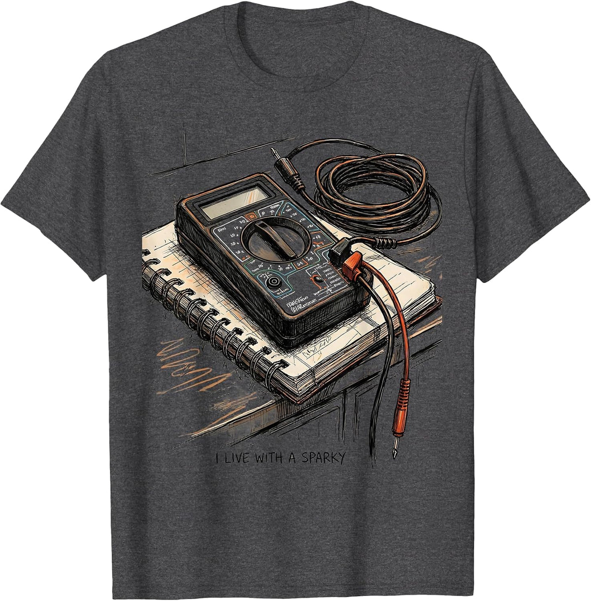 I Live With A Sparky Funny Machinist Electrician Trade Humor T-Shirt - Dark Heather Grey