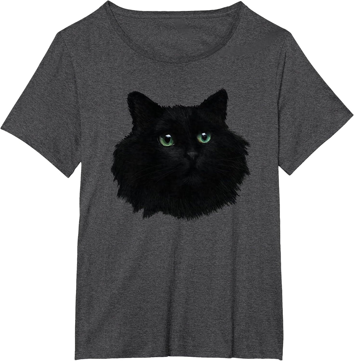 Minimalist Cute Black Cat Owner Green Eyes Kitten Lover T-Shirt - Dark Heather Grey