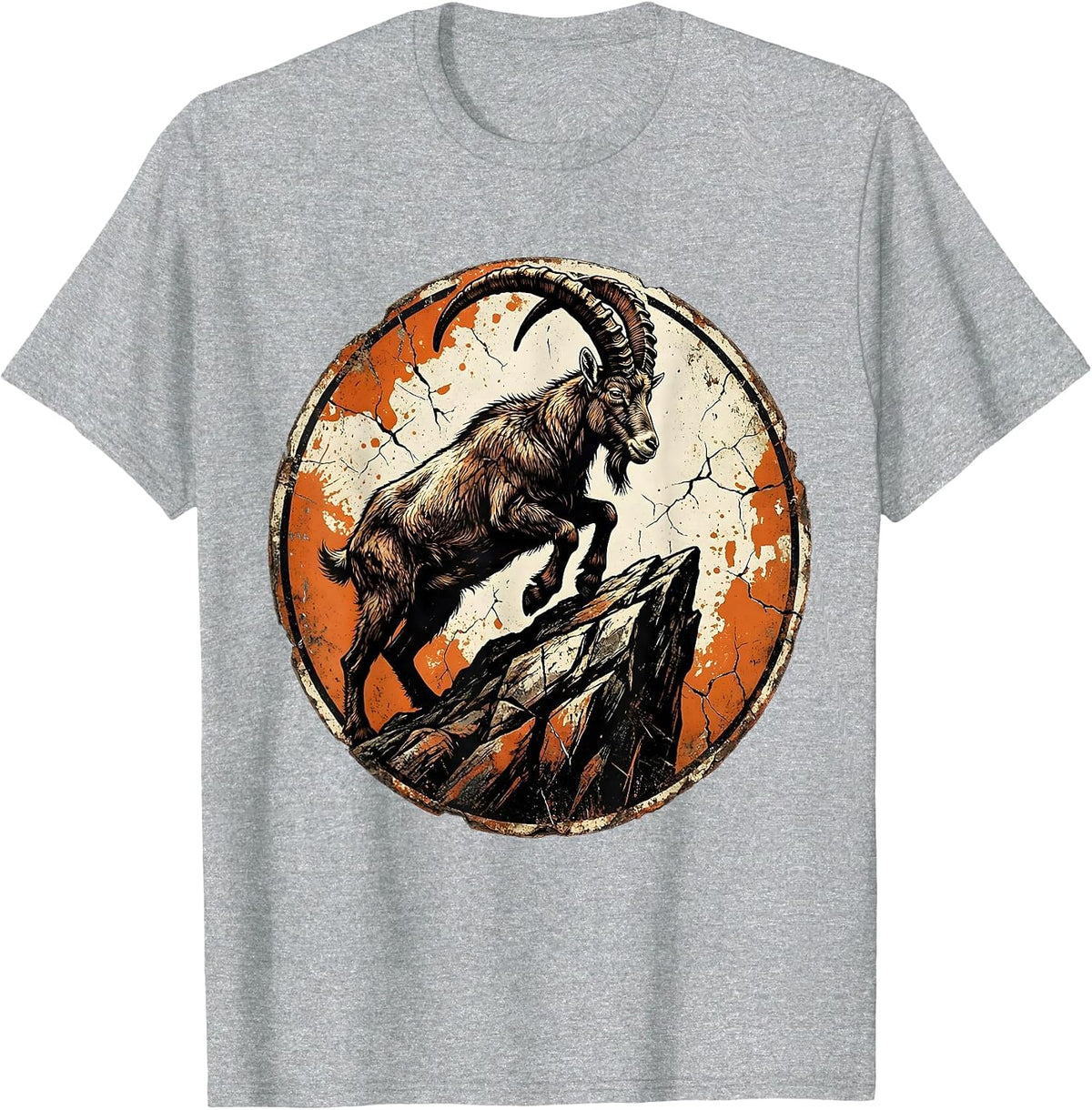 Men's Mountain Goat Sheer Rock Face Live Free Design T-Shirt - Heather Grey
