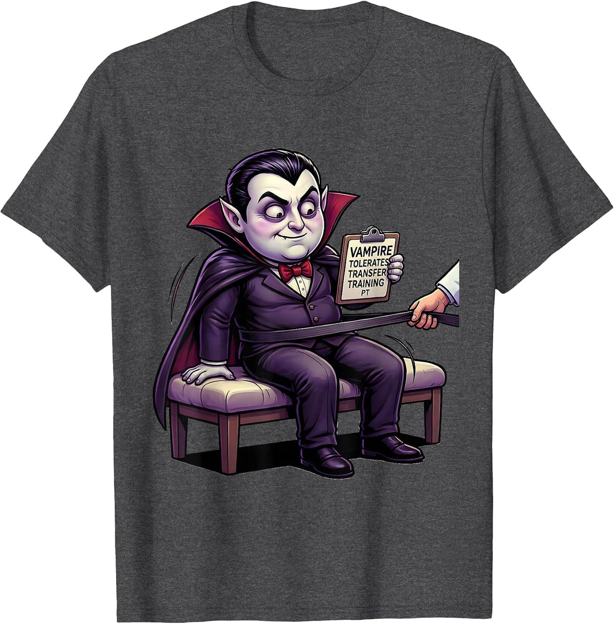Men's Vampire Tolerates Transfer Training PT Funny Physical T-Shirt - Dark Heather Grey