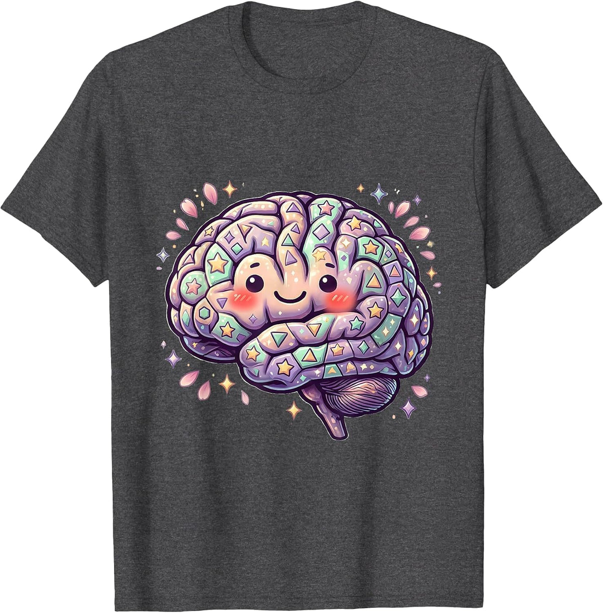 Men's Autism Awareness Geometric Brain Art Design T-Shirt - Dark Heather Grey