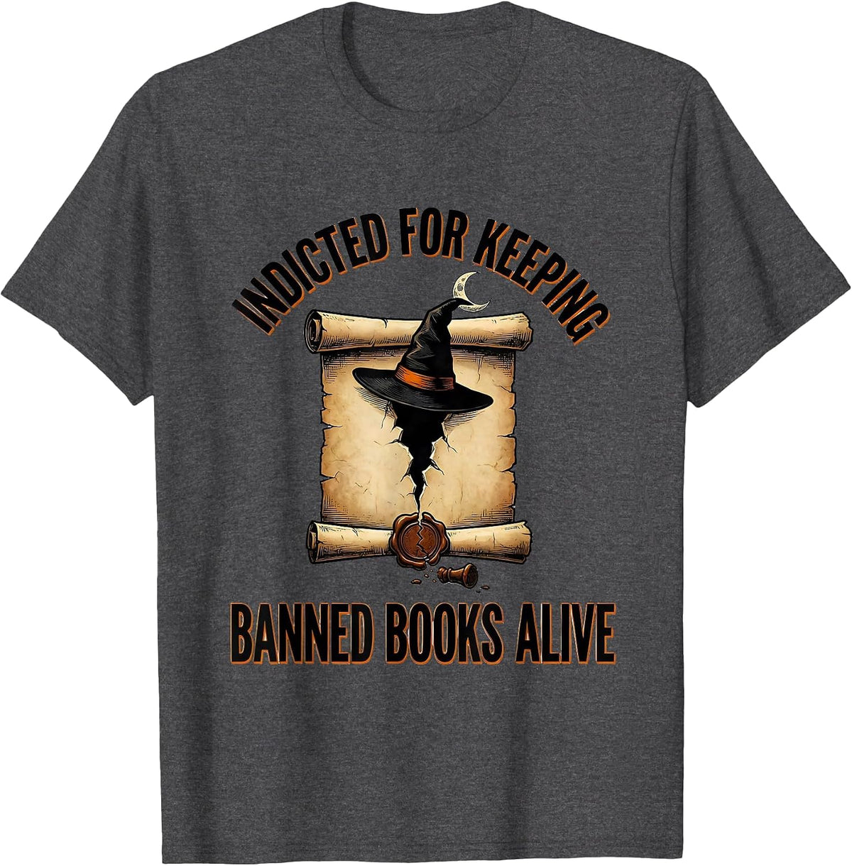 Indicted For Keeping Banned Books Alive Witch T-Shirt - Dark Heather Grey
