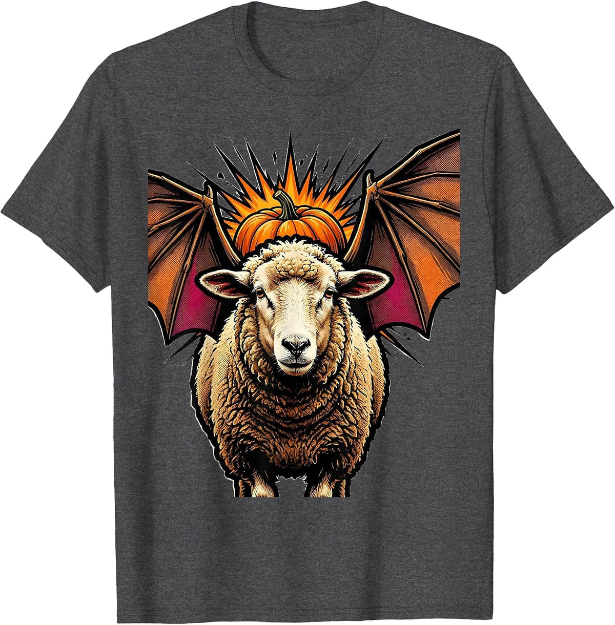 Cardboard Bat Sheep Pop Art Halloween Costume Humor T-Shirt - Dark Heather Grey