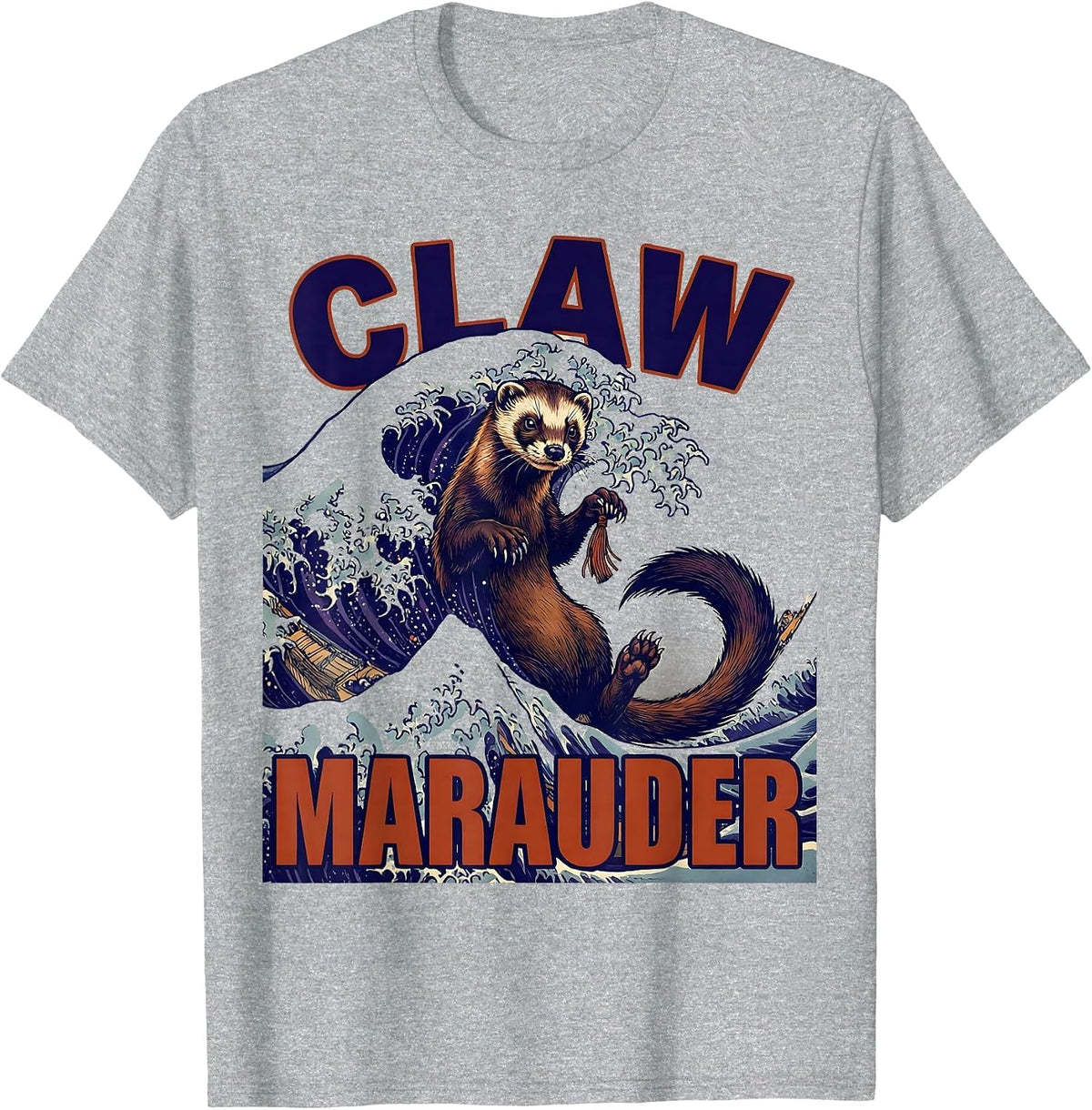 Men's Claw Marauder Ukiyo-e Ferret Lover Gift T-Shirt - Heather Grey