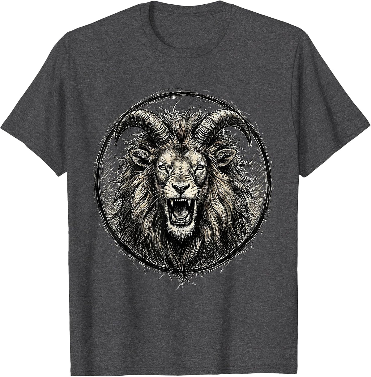 Men's Fierce Goat Roaring Lion Wild Mane Graphic T-Shirt - Dark Heather Grey