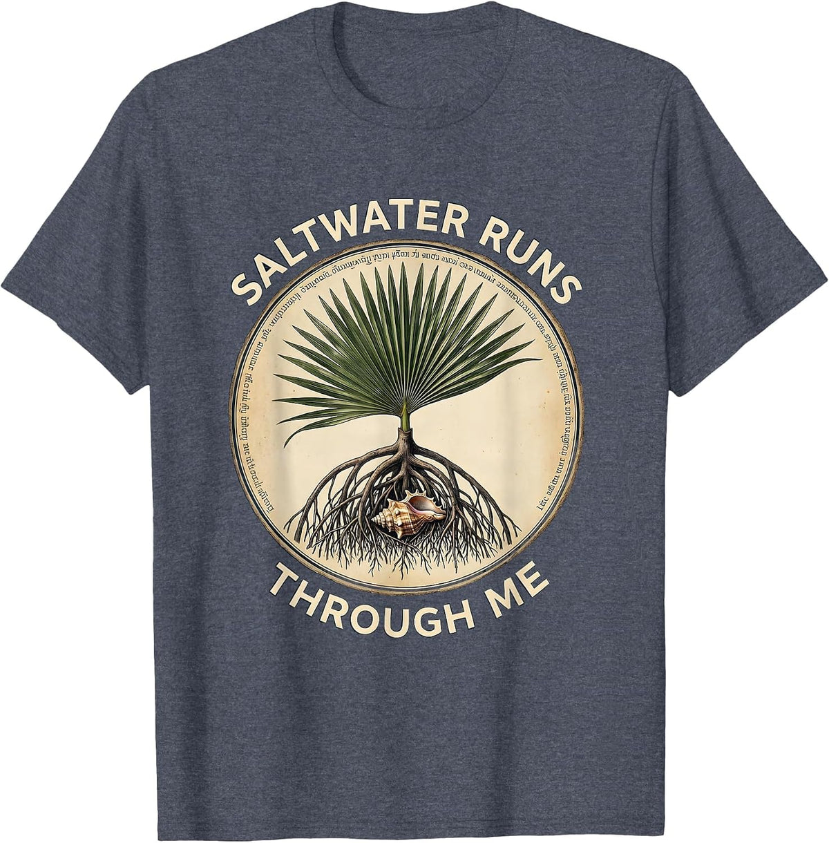 Saltwater Runs Through Me Caribbean Design T-Shirt, Men, Heather Blue, X-Large - As Pictured