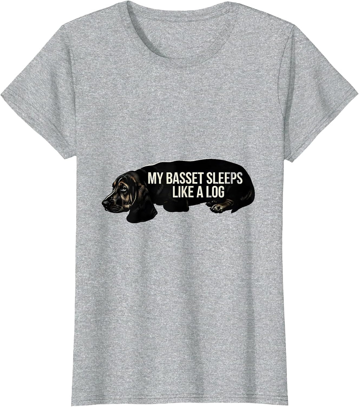 My Basset Sleeps Like A Log Funny Basset Hound Dog Owner T-Shirt - Heather Grey