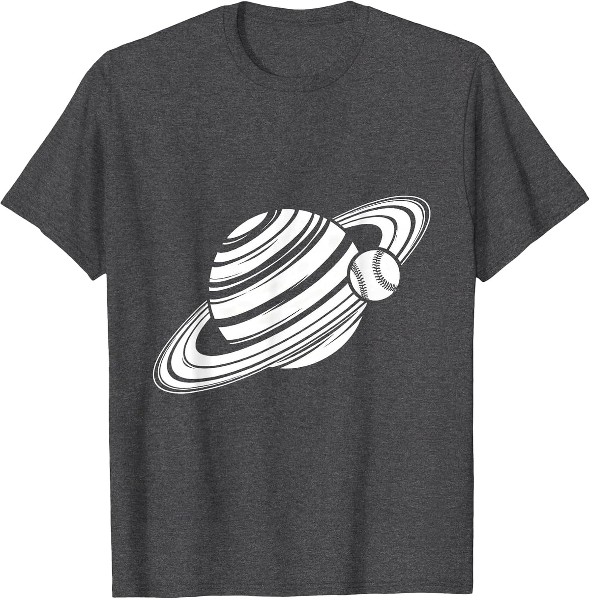 Baseball Moon Orbit Space Illustration T-Shirt - Dark Heather Grey