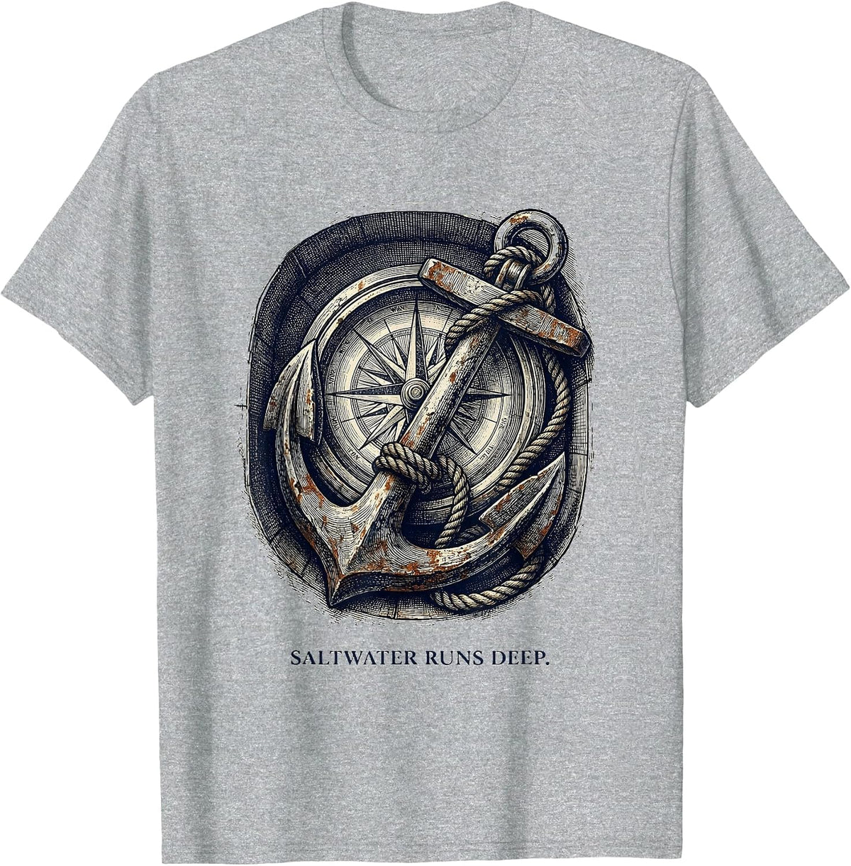 Men's Saltwater Runs Deep Sailor Graphic Design T-Shirt - Heather Grey