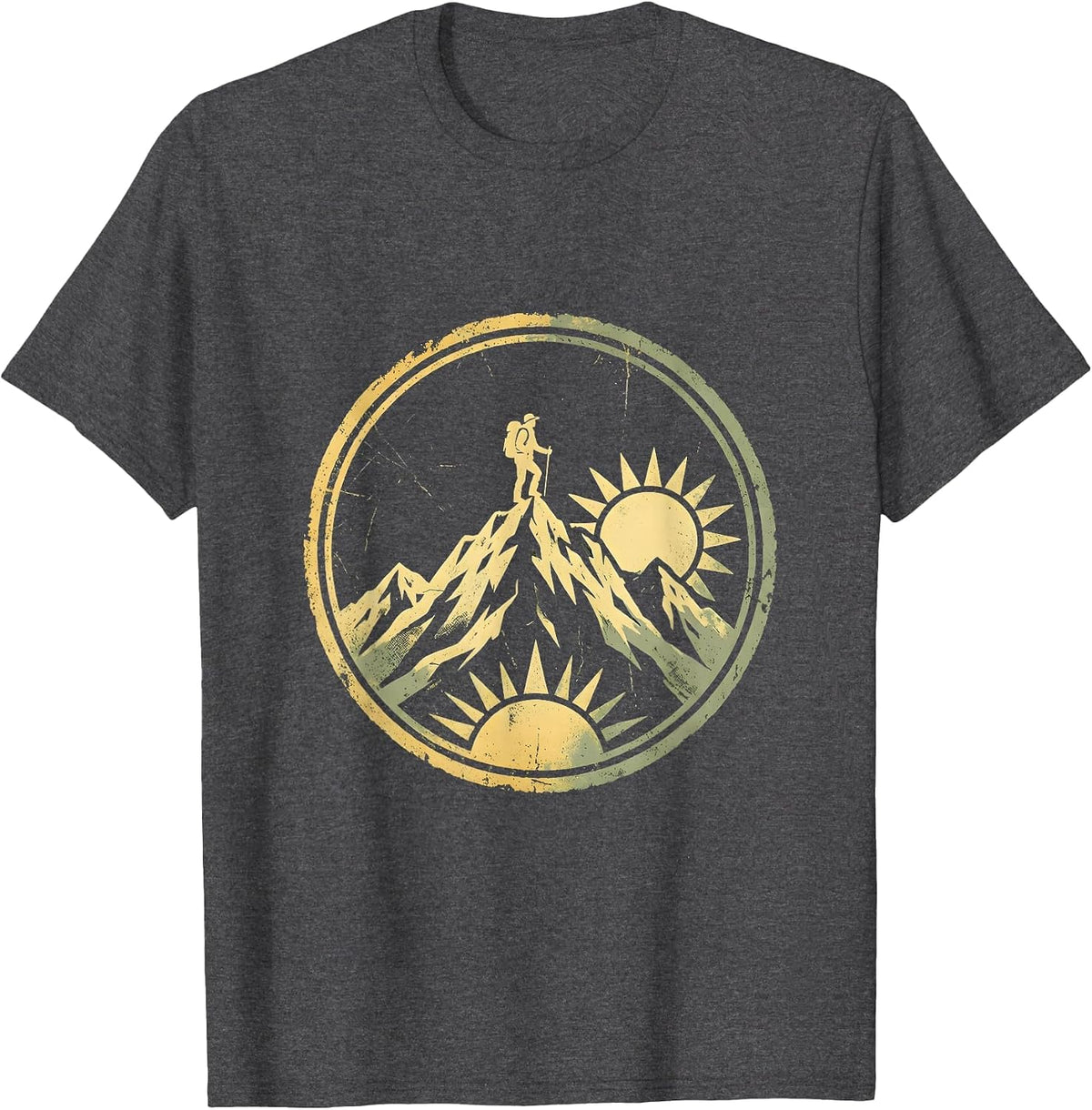 Lone Hiker Mountain Ridge Silhouette Design T-Shirt - Dark Heather Grey