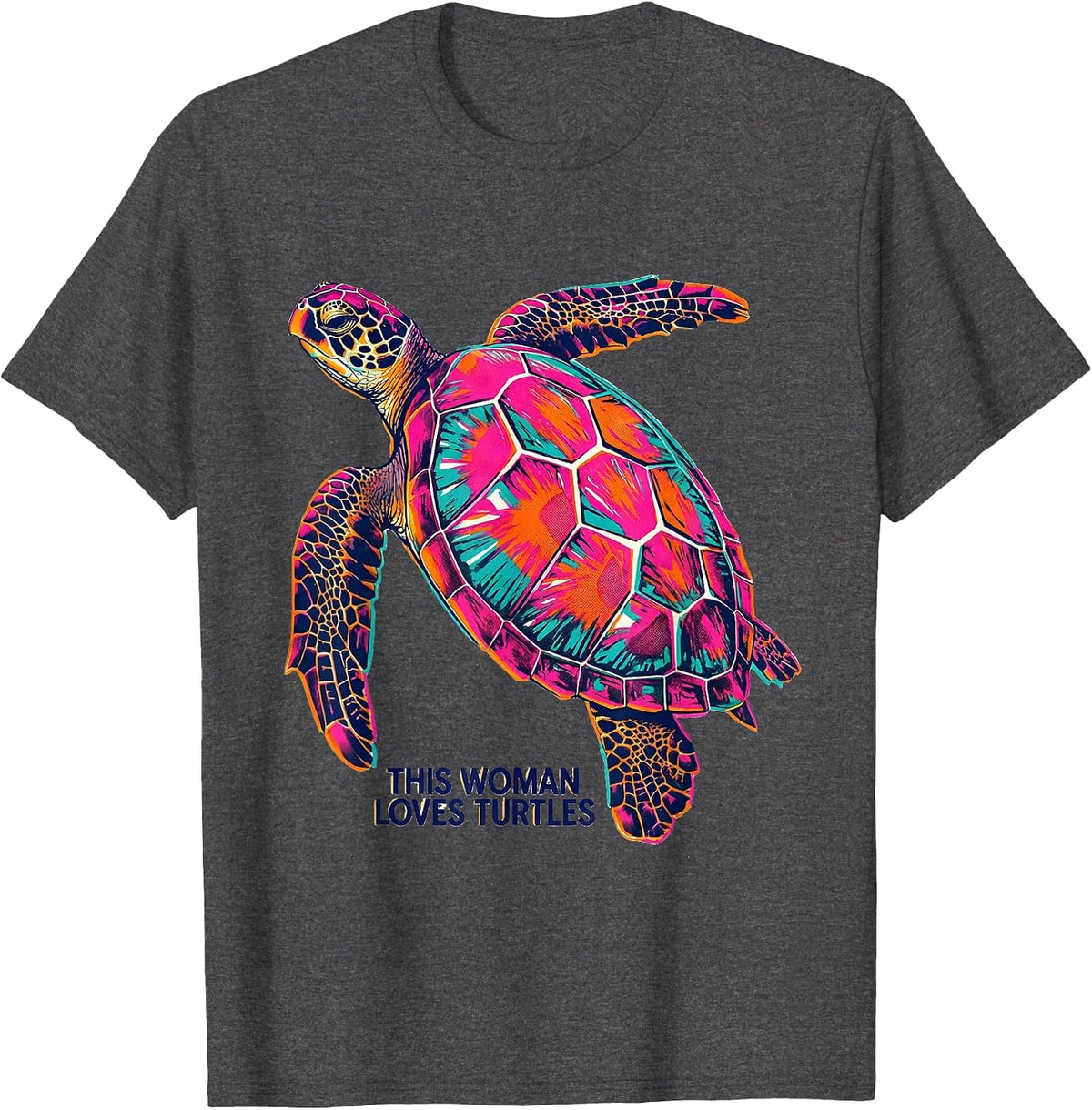 This Woman Loves Turtles Risograph Sea Turtle Lover Gift T-Shirt - Dark Heather Grey