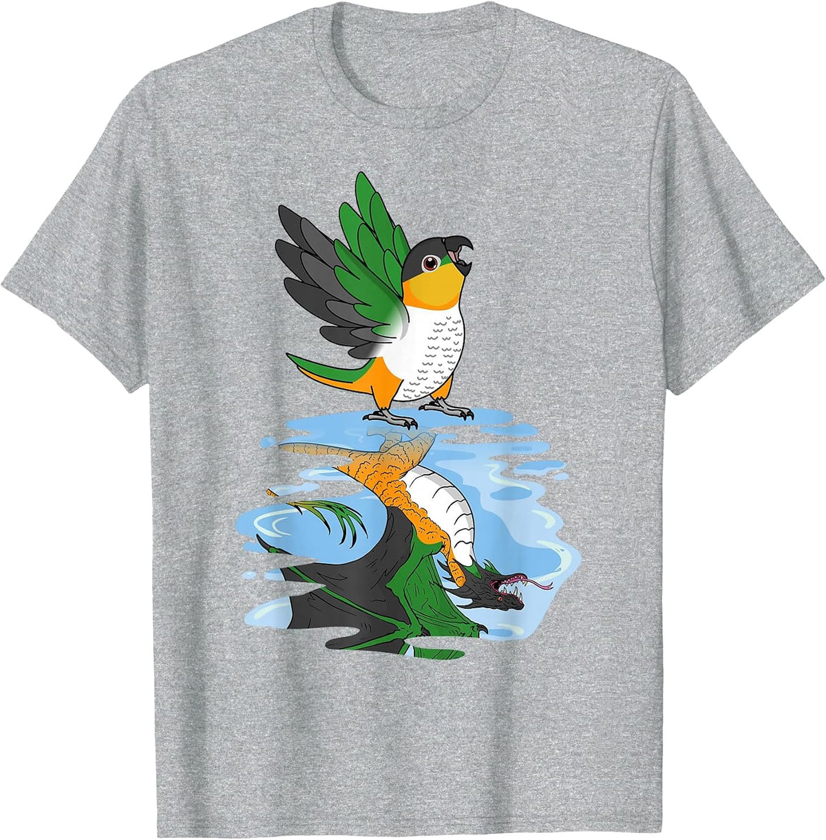 Parrot & Dragon Reflection I Black-Headed Caique T-Shirt - Heather Grey