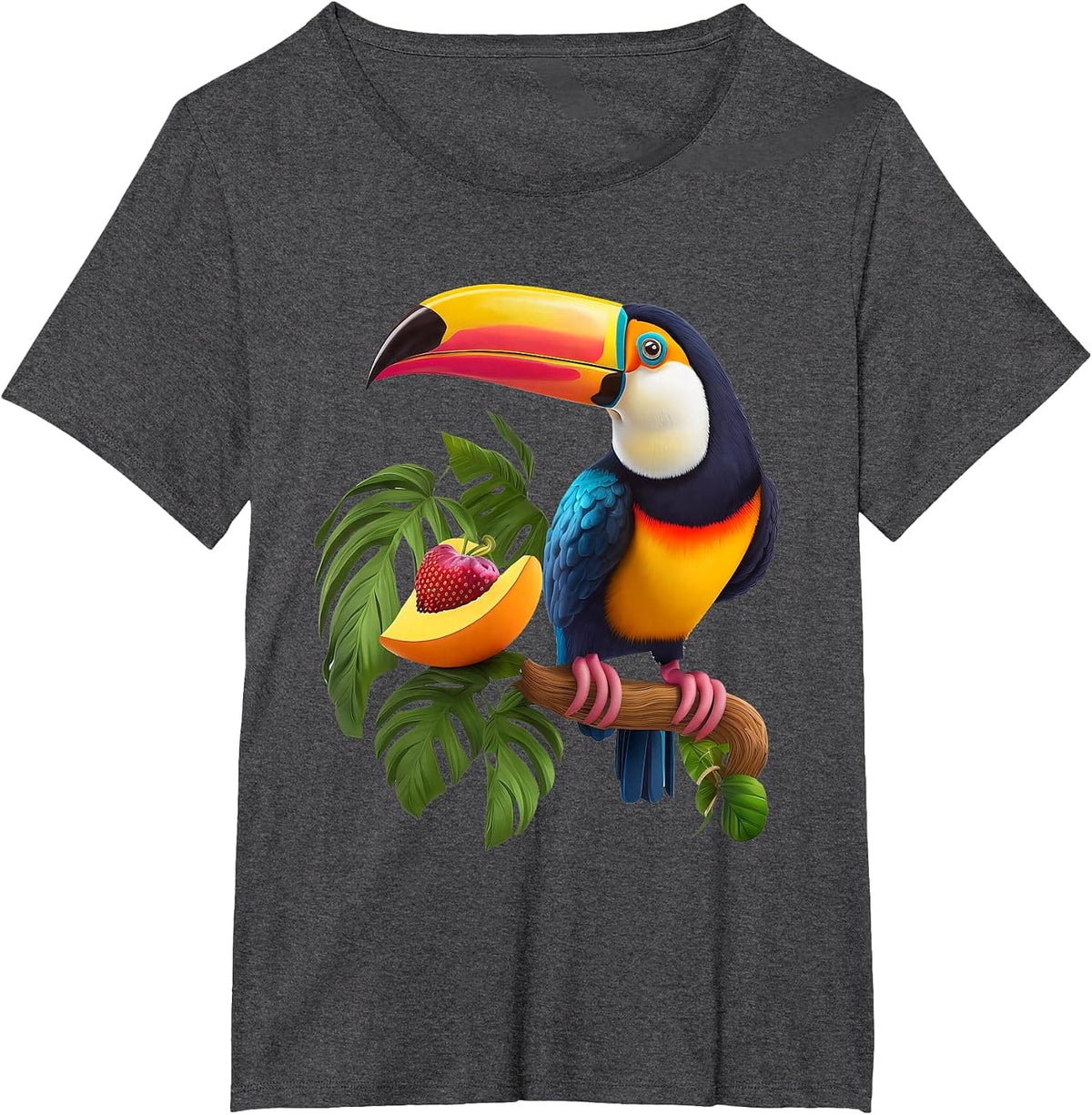 Colorful Toucan for Bird Lovers On A Branch in The Wild T-Shirt - Dark Heather Grey