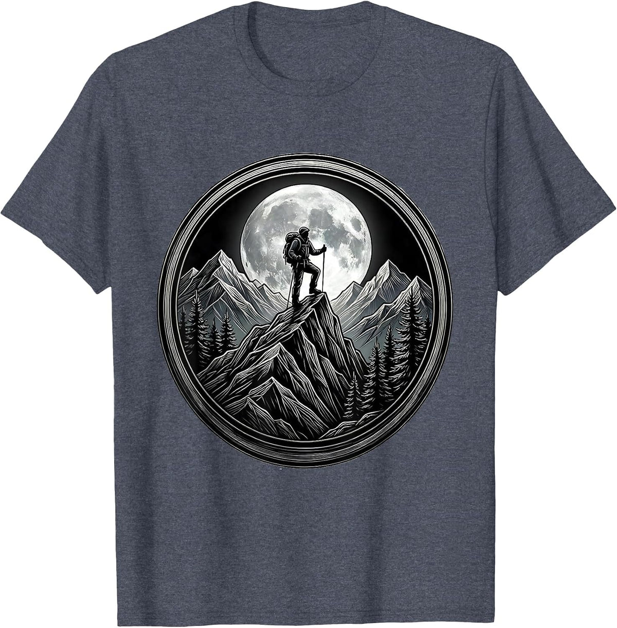 Lone Hiker Mountain Ridge Silhouette Adventure T-Shirt - Heather Blue