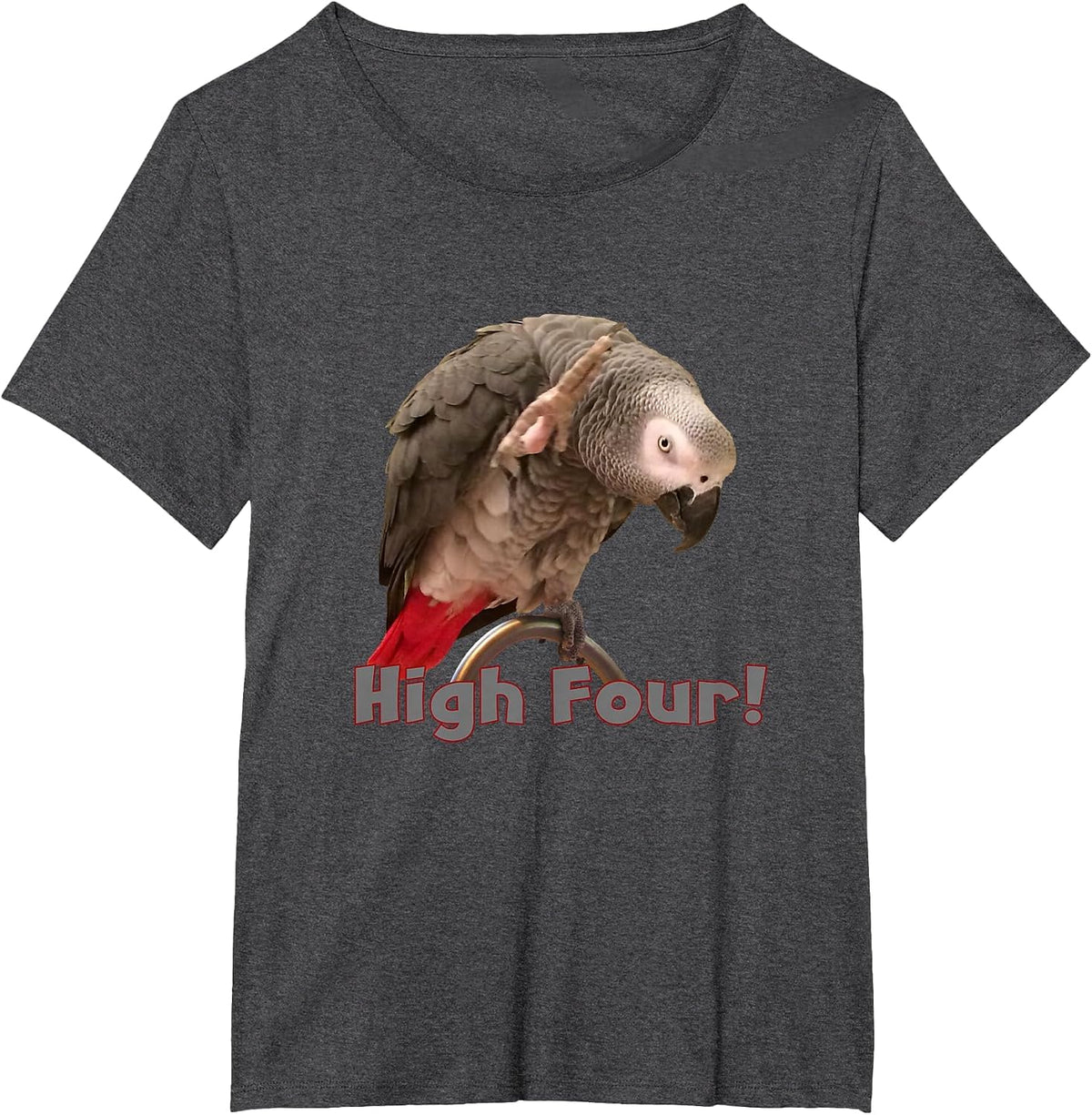 Funny African Grey Parrot Waving High Four T-Shirt - Dark Heather Grey