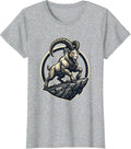 Mountain Goat Sheer Cliff Edge Balance Illustration T-Shirt - Heather Grey