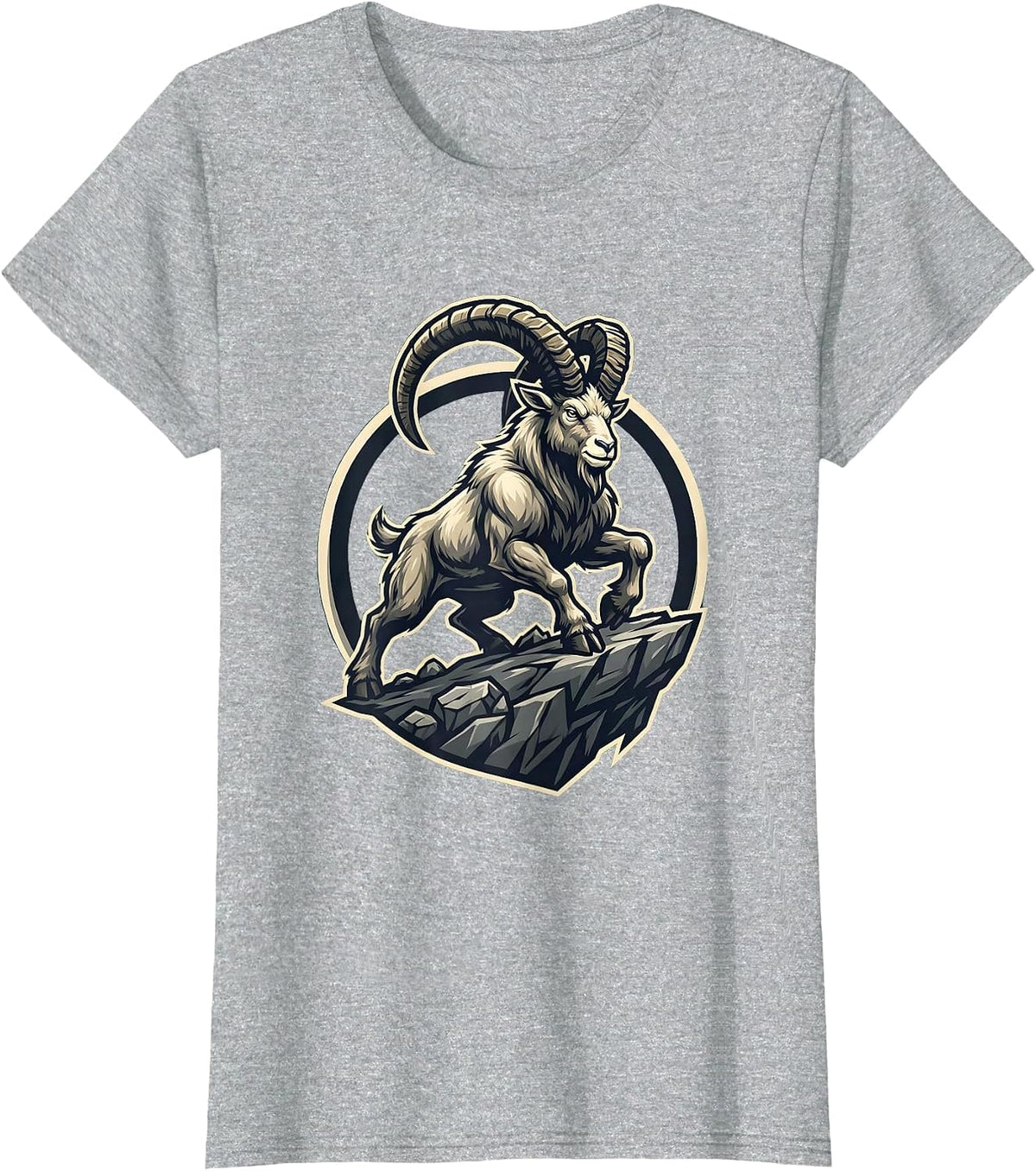 Mountain Goat Sheer Cliff Edge Balance Illustration T-Shirt - Heather Grey