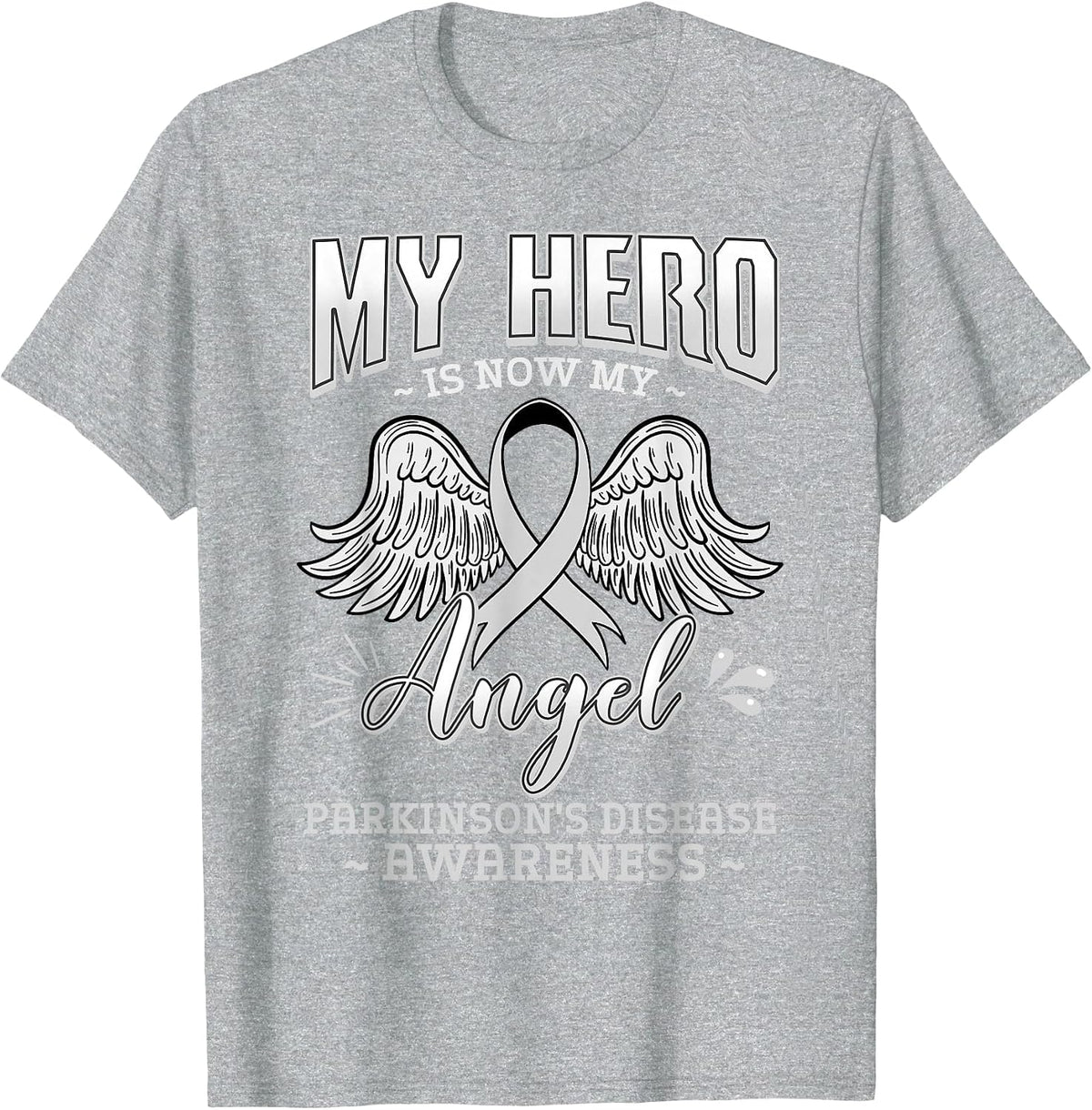 My Hero is Now My Angel Parkinson's Disease Grey Ribbon T-Shirt - Heather Grey