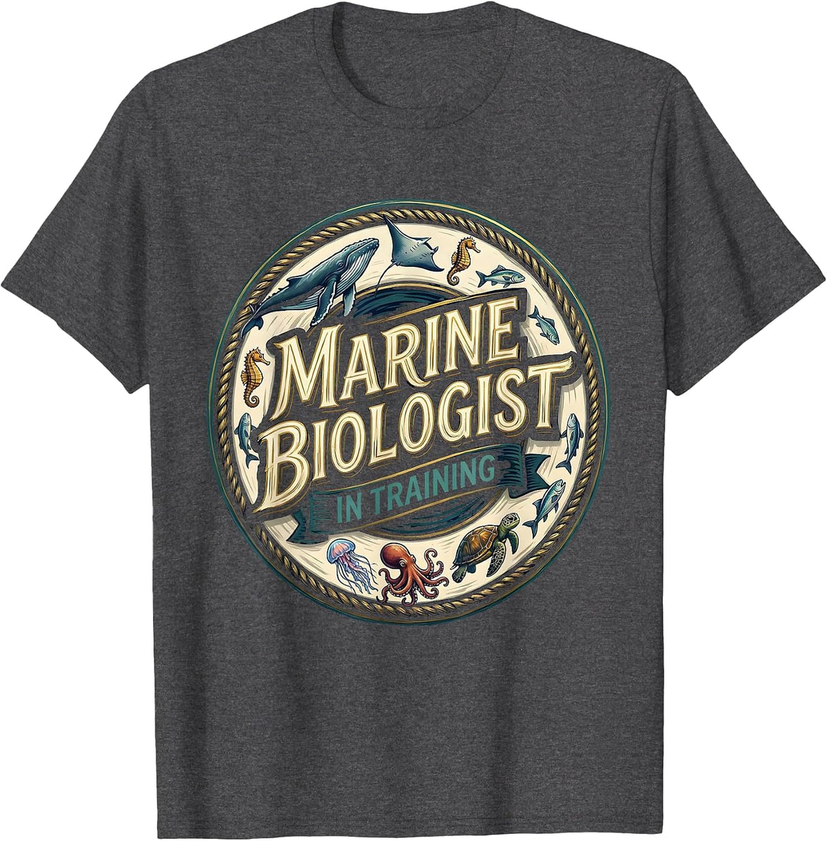 Men's Marine Biologist In Training Whimsical Sea Creatures Nature T-Shirt - Dark Heather Grey