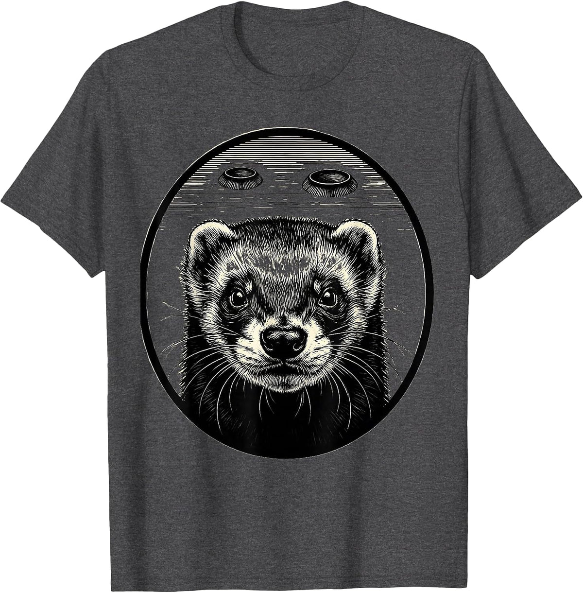 Ferret UFO Evidence Badge Scratchboard Funny Pet Lover T-Shirt - Dark Heather Grey