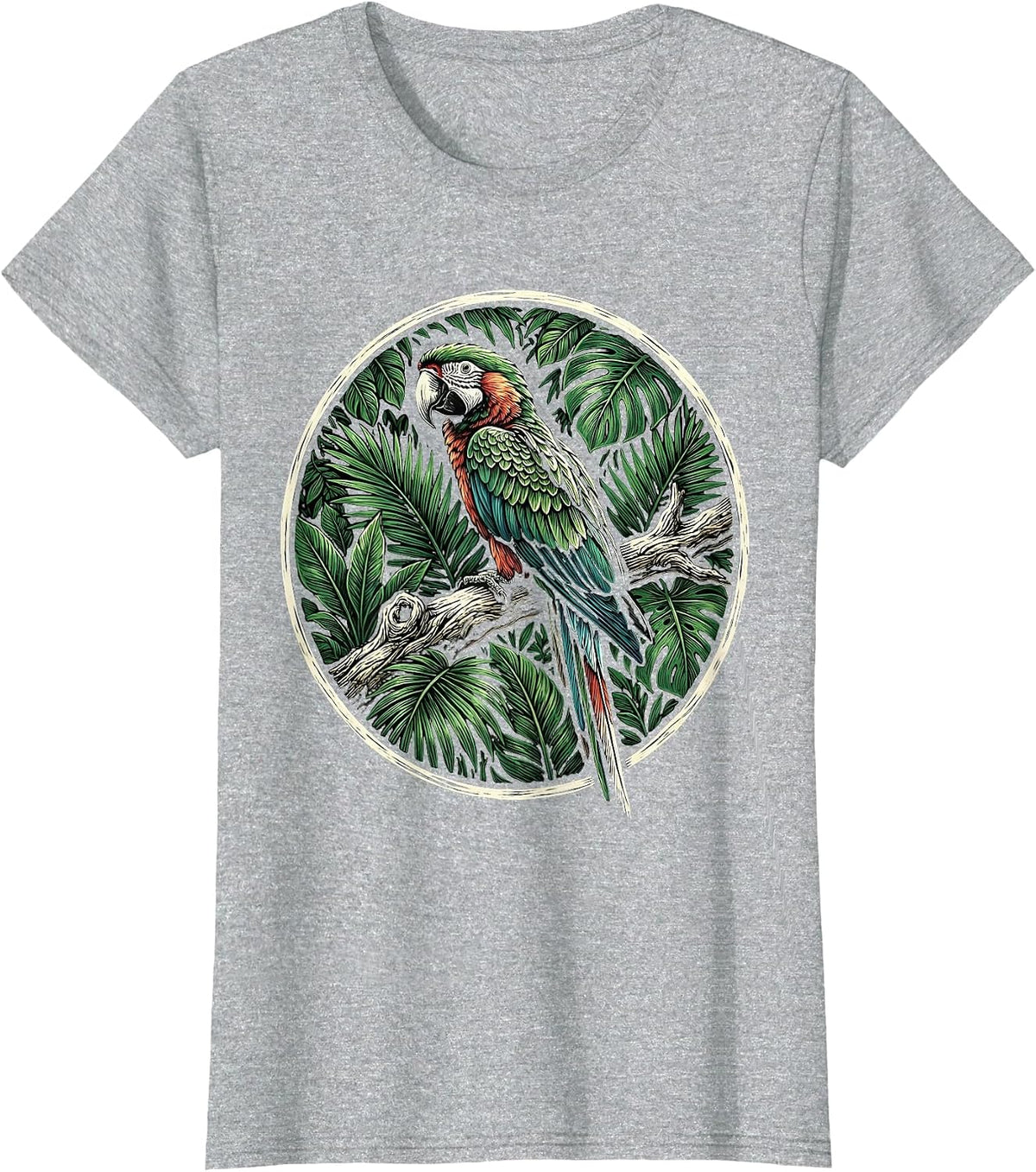 Puerto Rican Parrot Jungle Canopy Illustration T-Shirt - Heather Grey