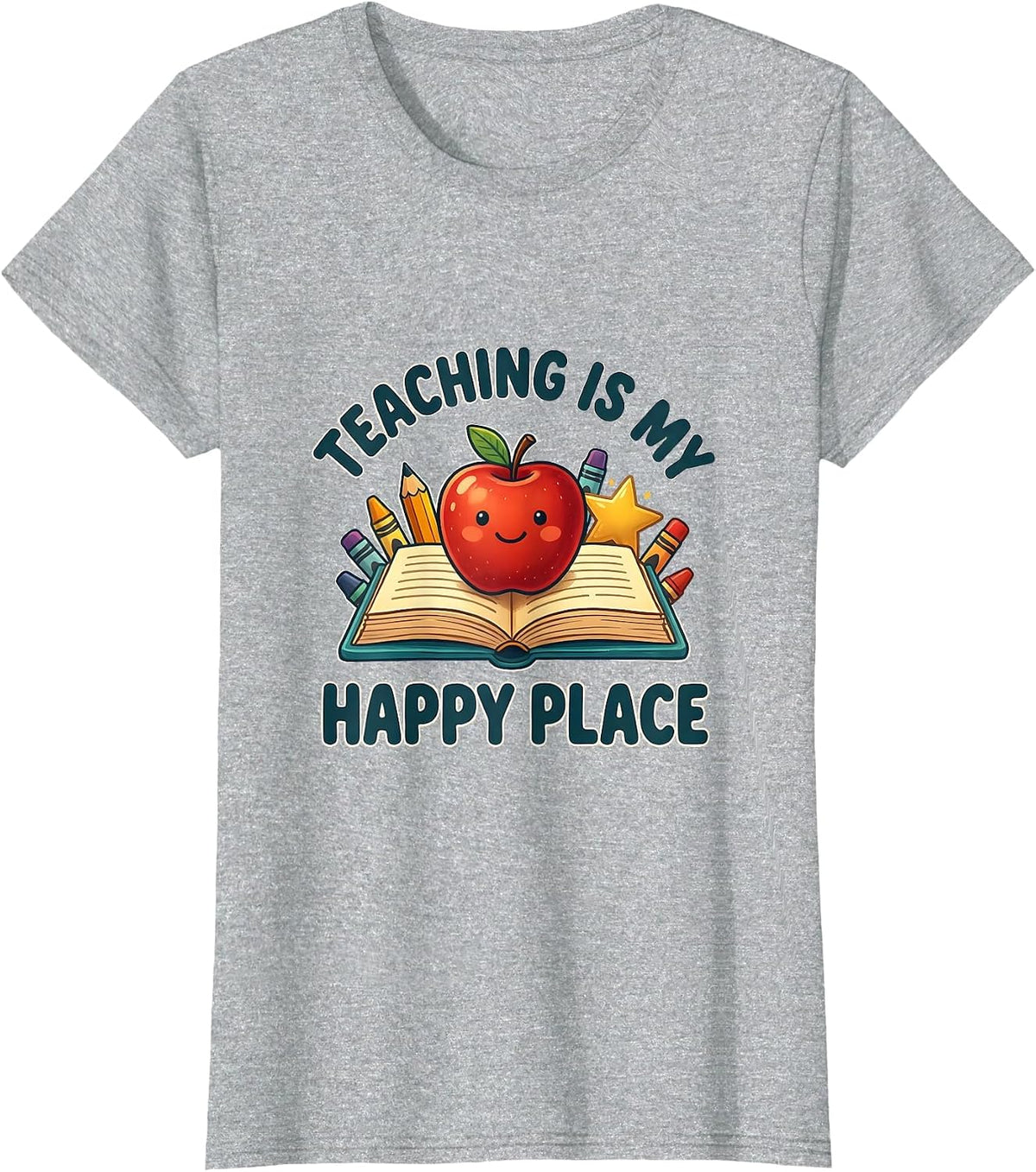 Teaching Is My Happy Place Kindergarten Teacher T-Shirt - Heather Grey