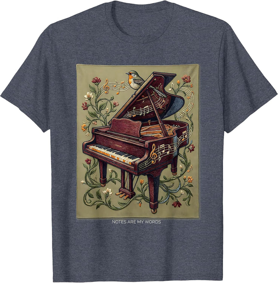 Notes Are My Words Music Teacher Design T-Shirt - Heather Blue
