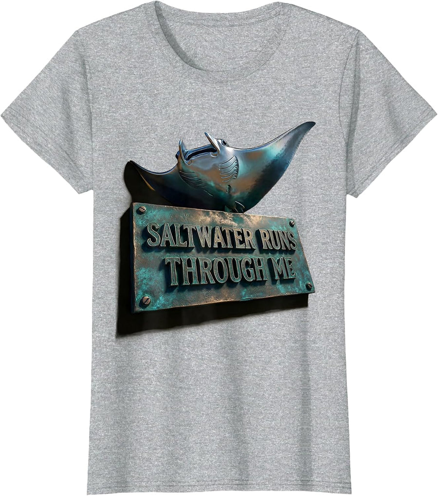 Saltwater Runs Through Me Gulf of Mexico Design T-Shirt - Heather Grey