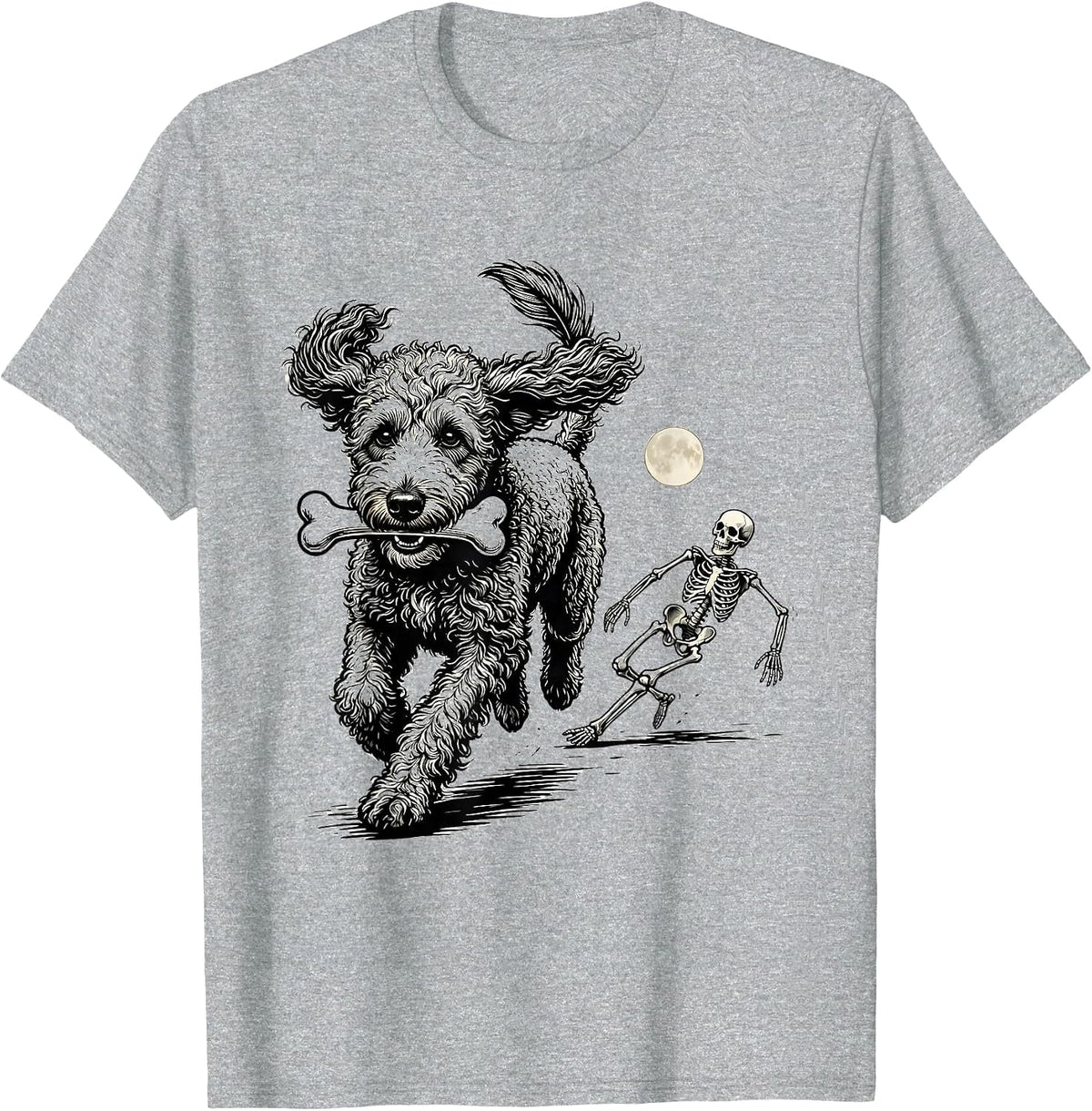 Men's Funny Skeleton Chasing Bernedoodle Halloween Dog Mom T-Shirt - Heather Grey