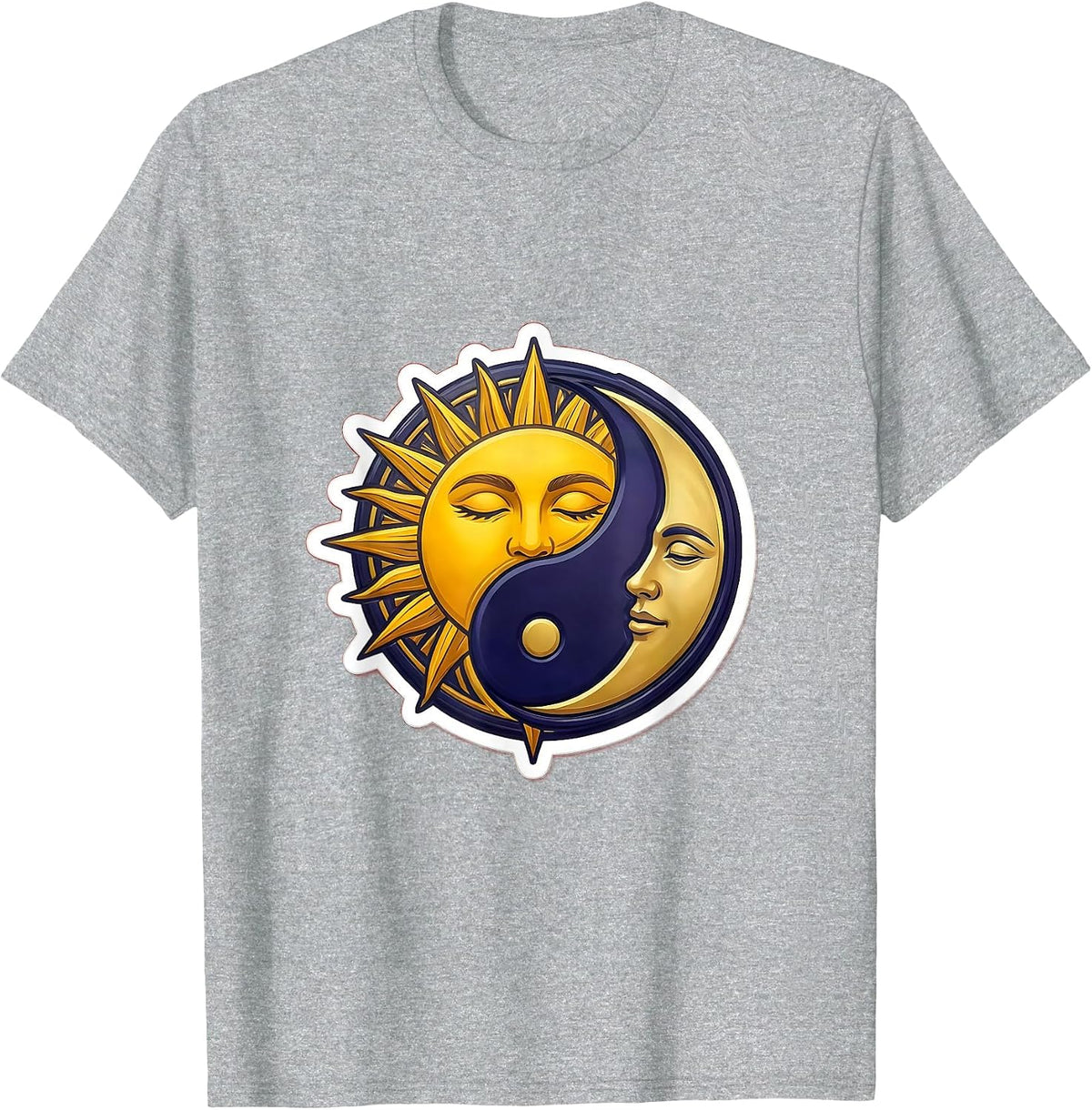 Men's Sun and Moon Faces Matching Couples Design T-Shirt - Heather Grey