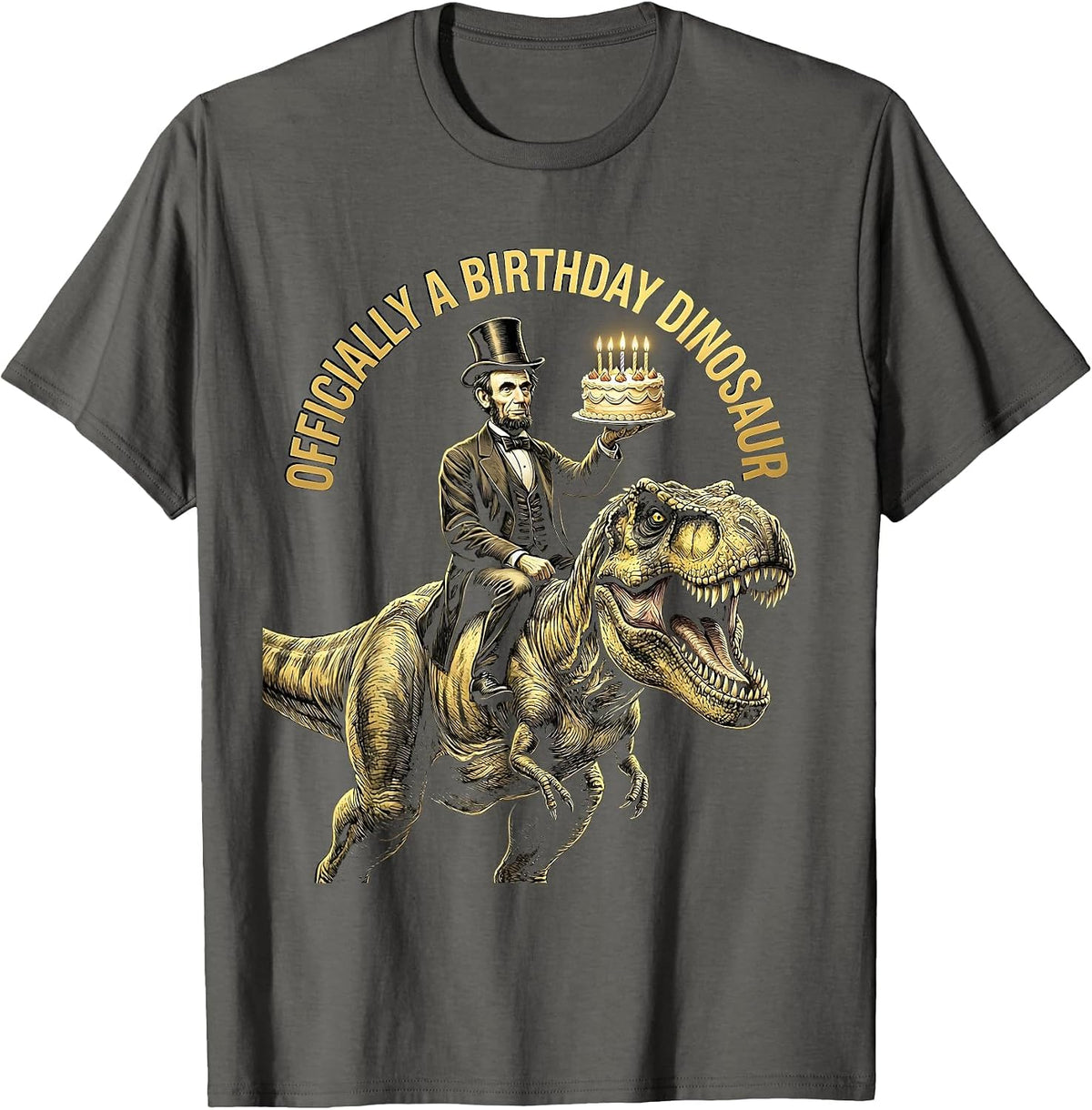 Officially a Birthday Dinosaur Celebration Design T-Shirt - Asphalt Grey