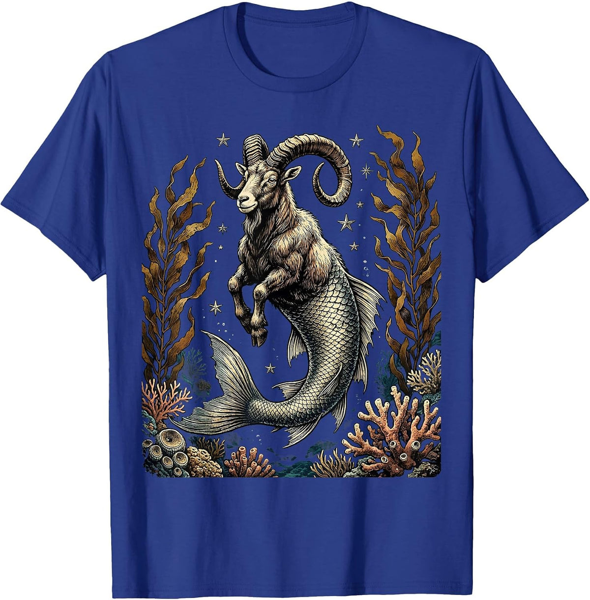 Men's Capricorn Zodiac Deep Sea Fish-Tailed Goat T-Shirt - Royal Blue