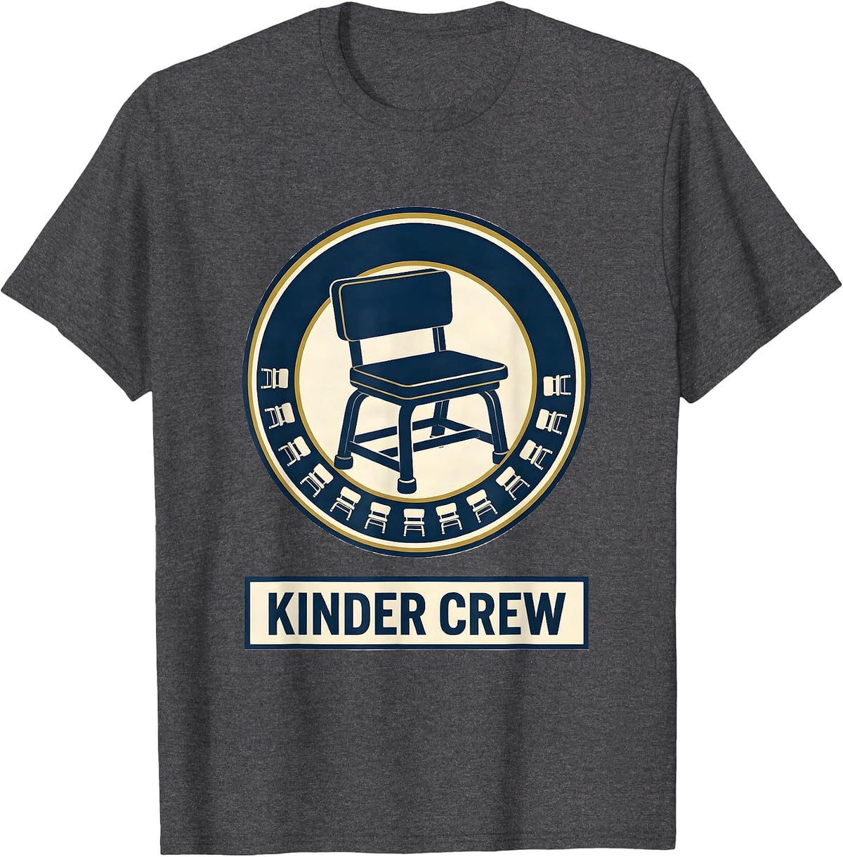 Kinder Crew Cute Kindergarten Teacher Back to School Emblem T-Shirt - Dark Heather Grey