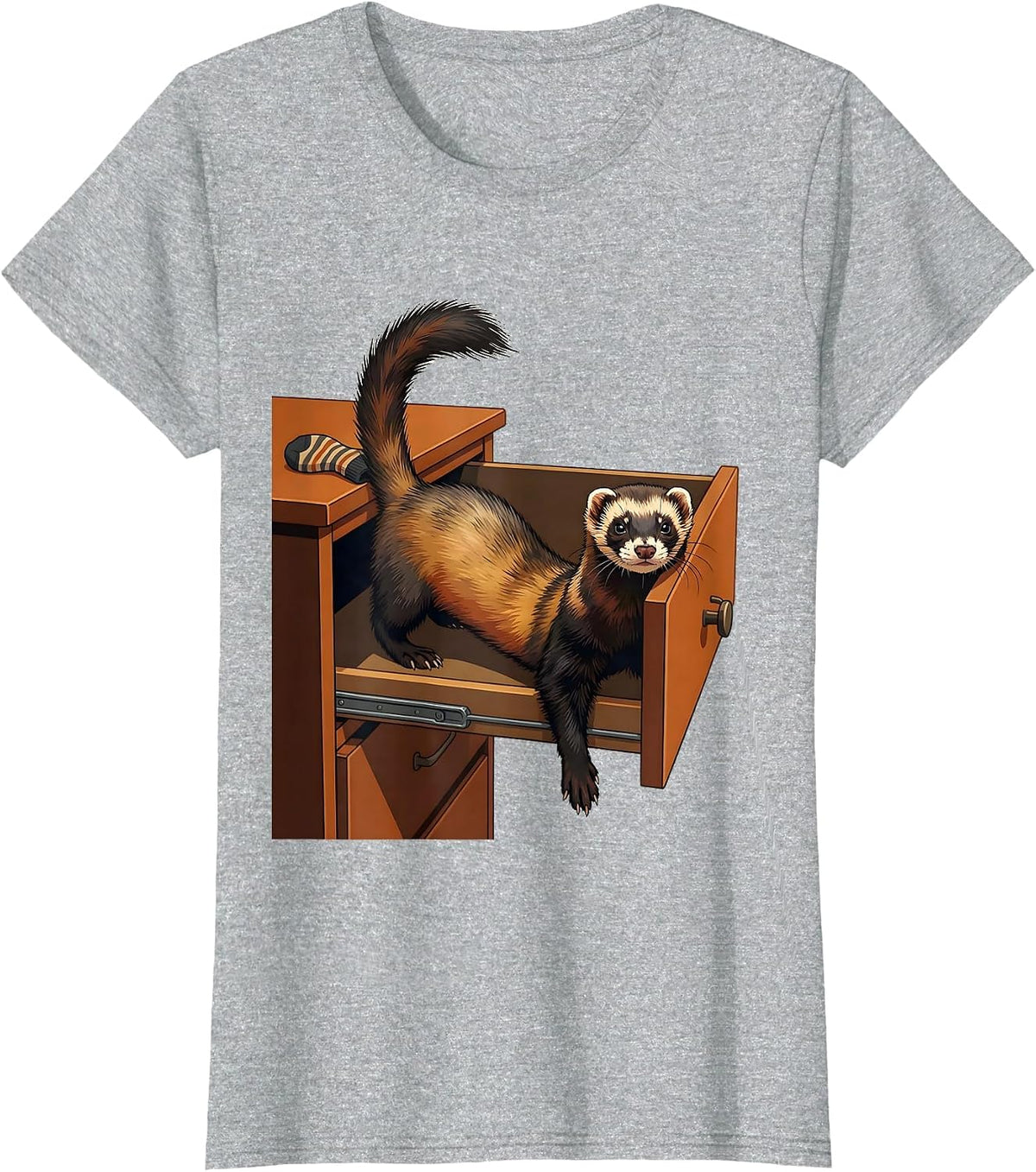 Ferret In Drawer Funny Ferret Lover Gift T-Shirt - Heather Grey