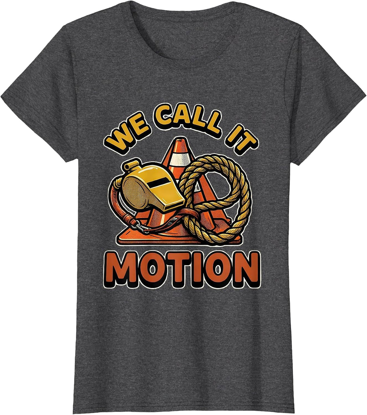 Women's We Call It Motion Retro Cartoon PE Teacher Back To School T-Shirt - Dark Heather Grey