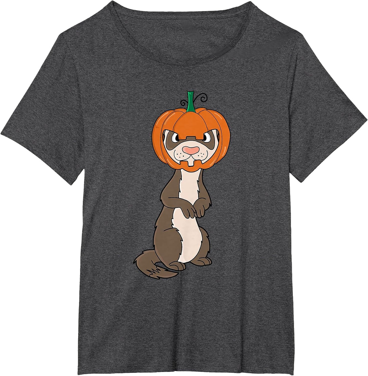 Funny Ferret with Pumpkin Helmet Halloween Costume T-Shirt - Dark Heather Grey