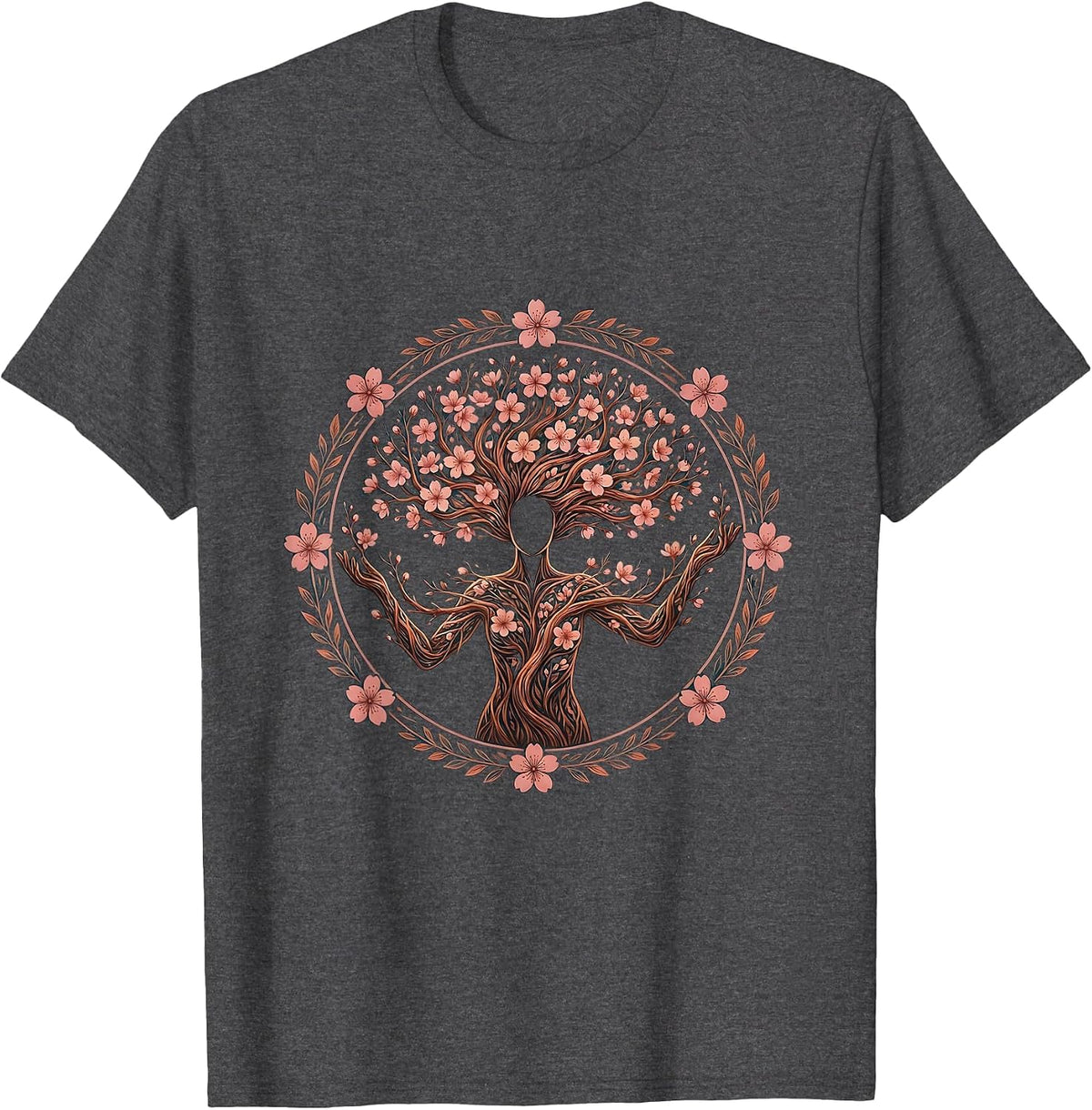 Autism Awareness Cherry Blossom Silhouette Design T-Shirt - Dark Heather Grey