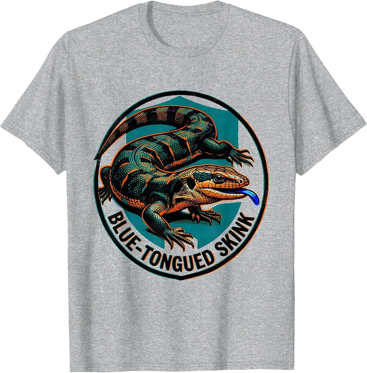Men's Blue-Tongued Skink Risograph Reptile Lover Biologist Gift T-Shirt - Heather Grey