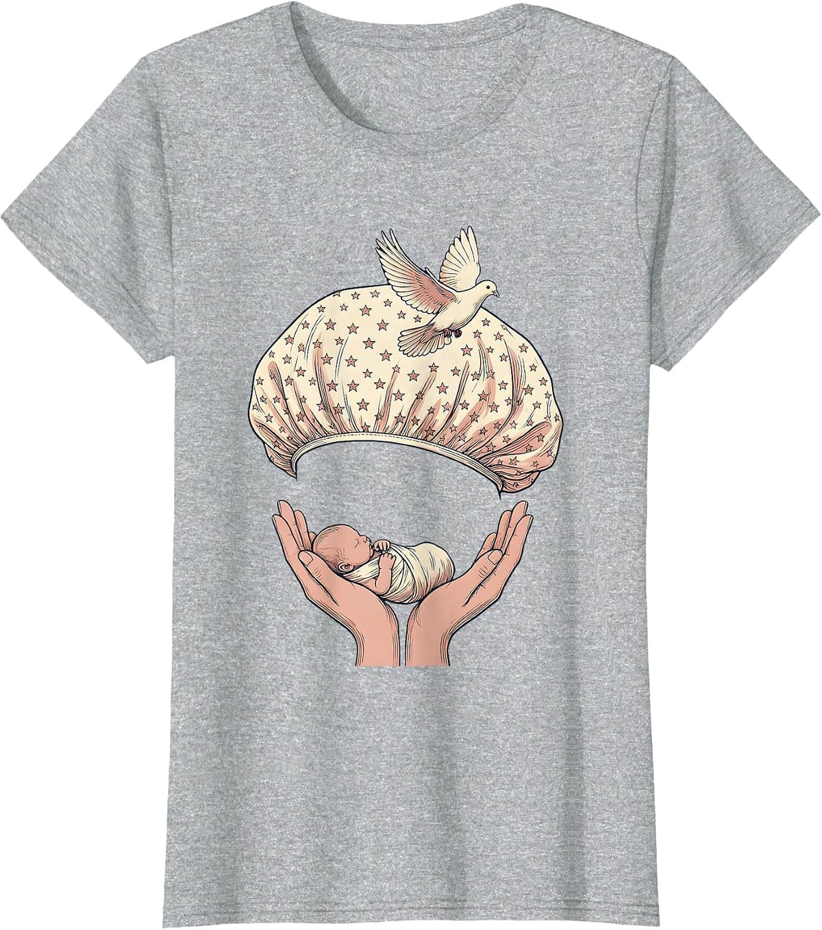 NICU Nurse Star Scrub Cap Illustration T-Shirt - Heather Grey