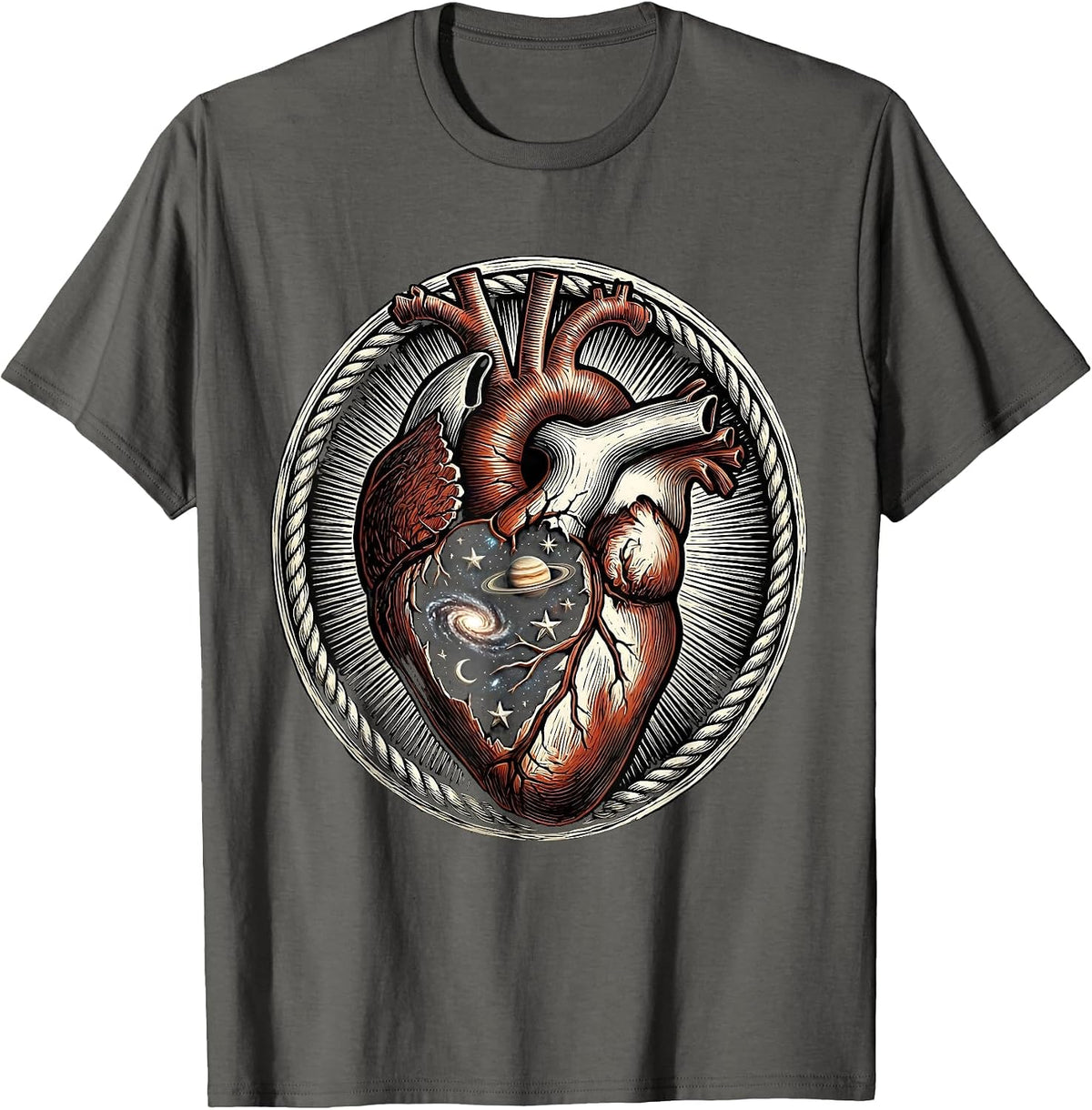 Cracked Heart Tiny Universe Cosmic Design T-Shirt - Asphalt Grey