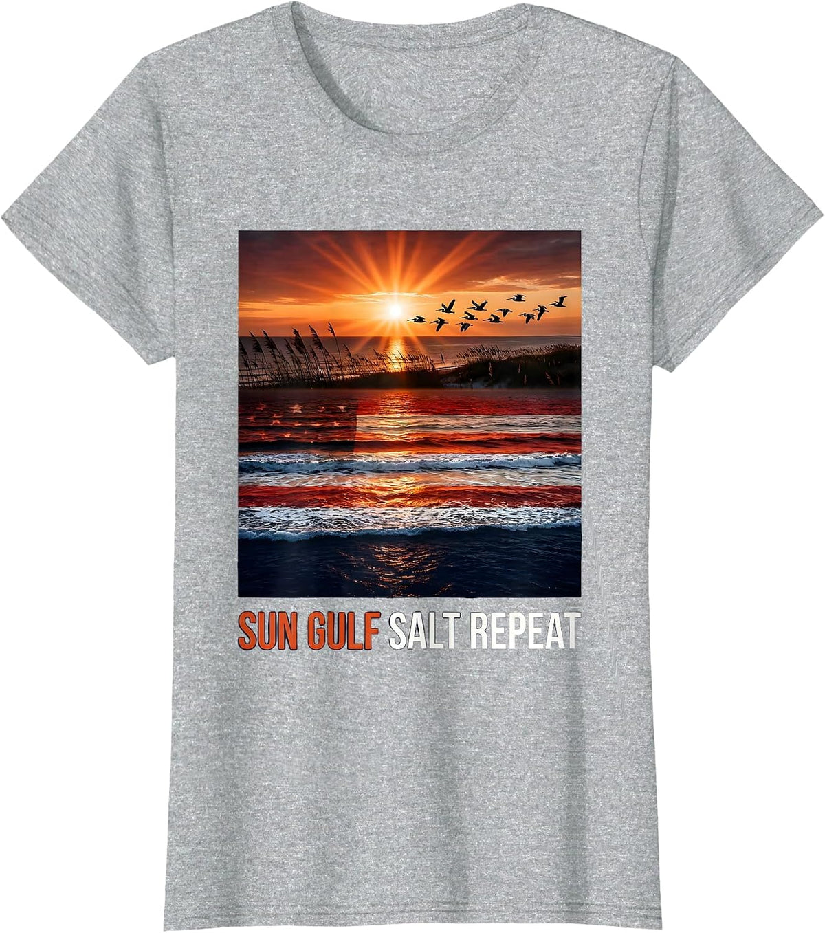 Women's Sun Gulf Salt Repeat Gulf of America Design T-Shirt - Heather Grey