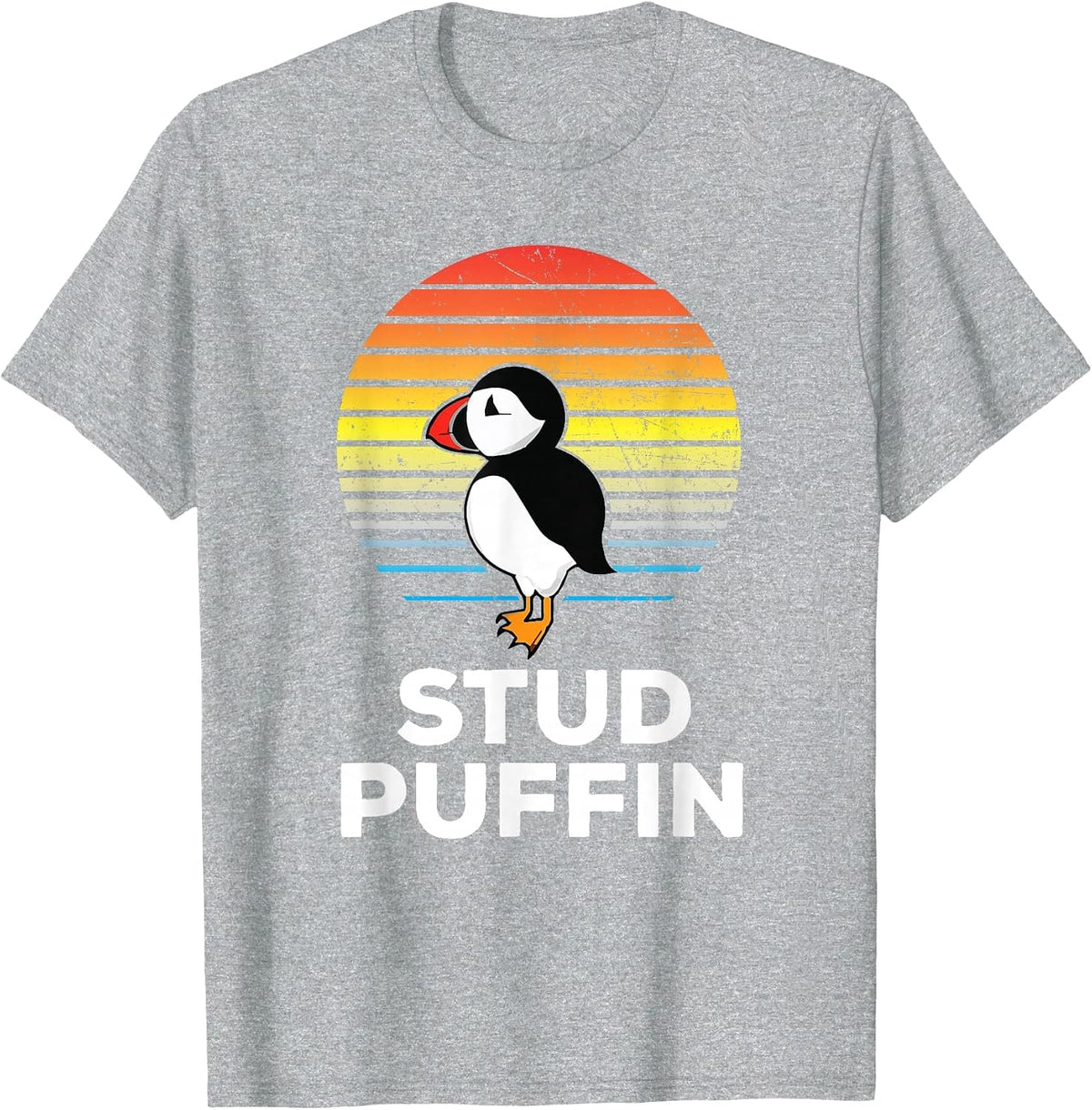 Stud Puffin Funny Seabird Animal Lover Stud Muffin T-Shirt - Heather Grey