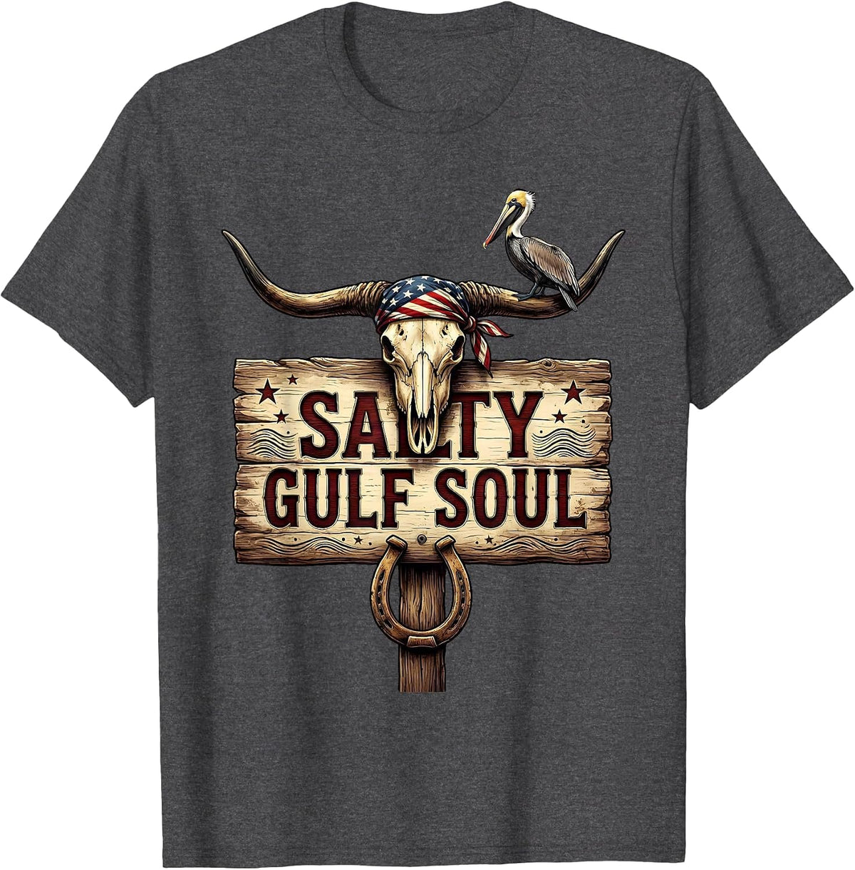 Men's Salty Gulf Soul Gulf of Mexico Design T-Shirt - Dark Heather Grey