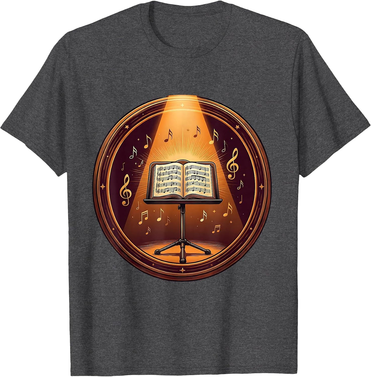 Music Stand Spotlight Illustration Music Teacher T-Shirt - Dark Heather Grey