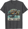 Men's I Take It Turtle Slow Distressed Sea Turtle Lover Beach T-Shirt - Dark Heather Grey